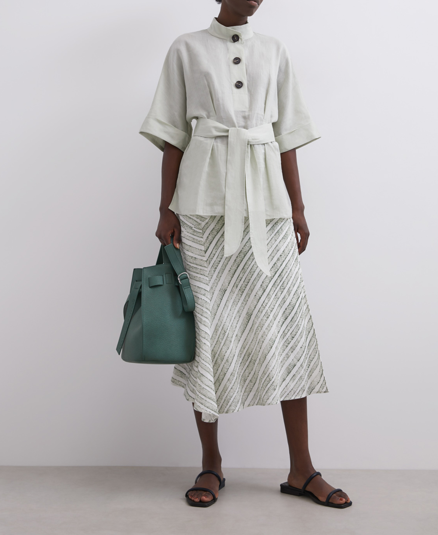 Linen and cotton striped skirt image number 0