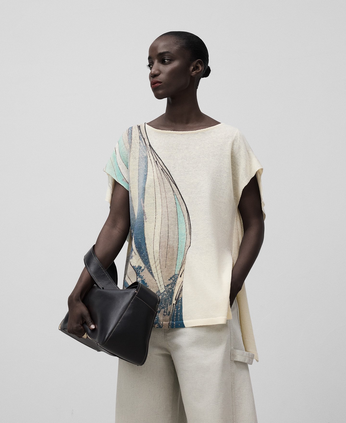Linen knit printed sweater woman image number 0