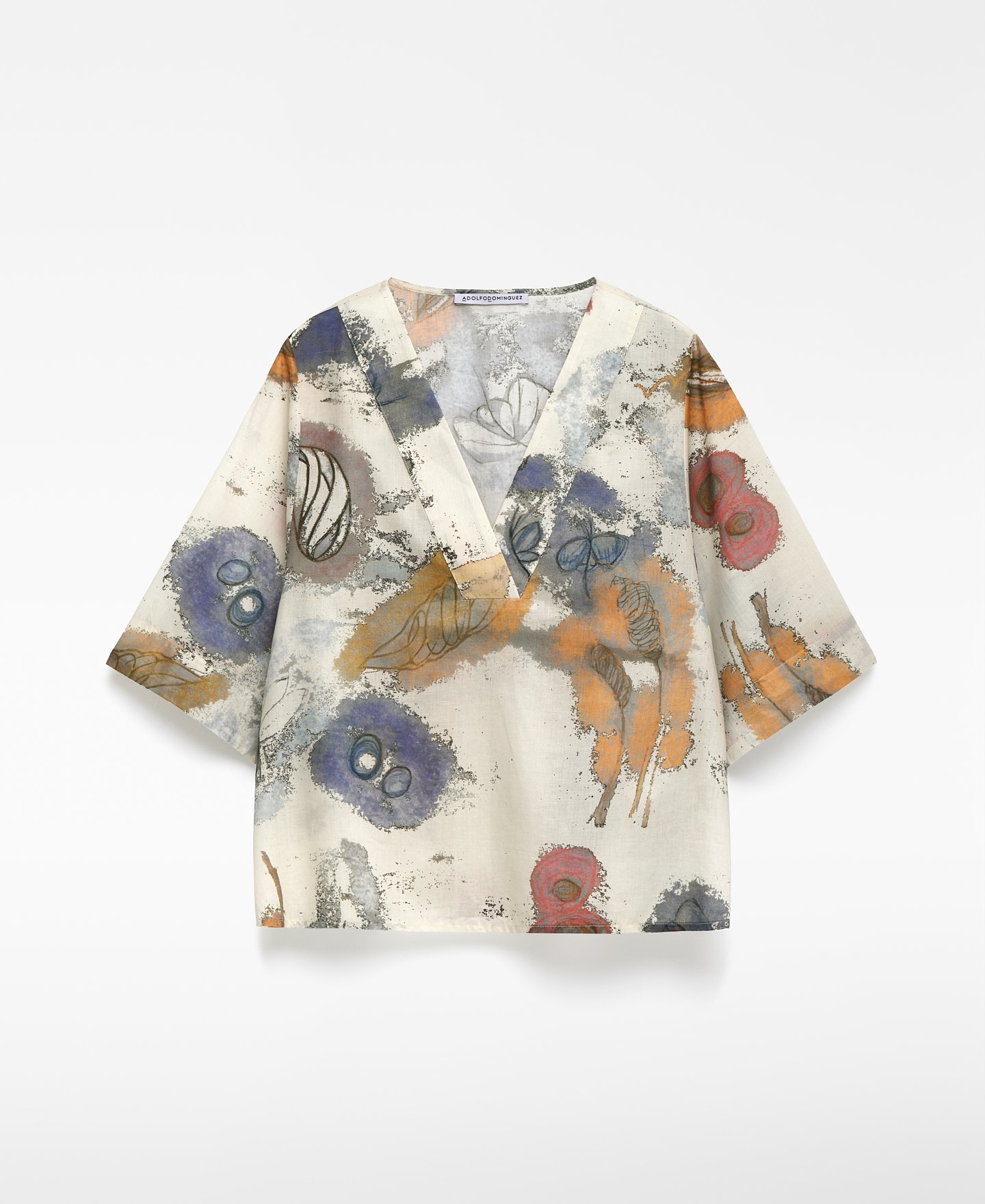 V-neckline printed blouse woman image number 4