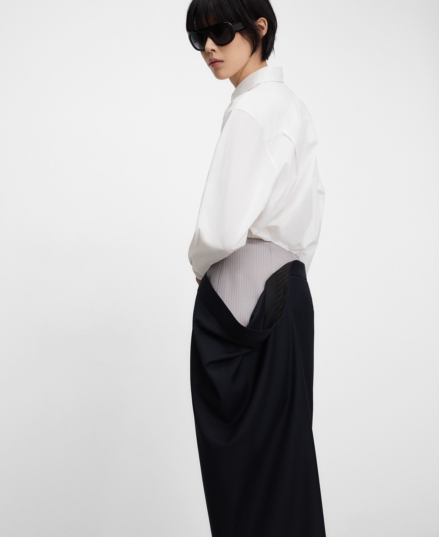 Double-waistband tailored skirt woman image number 3