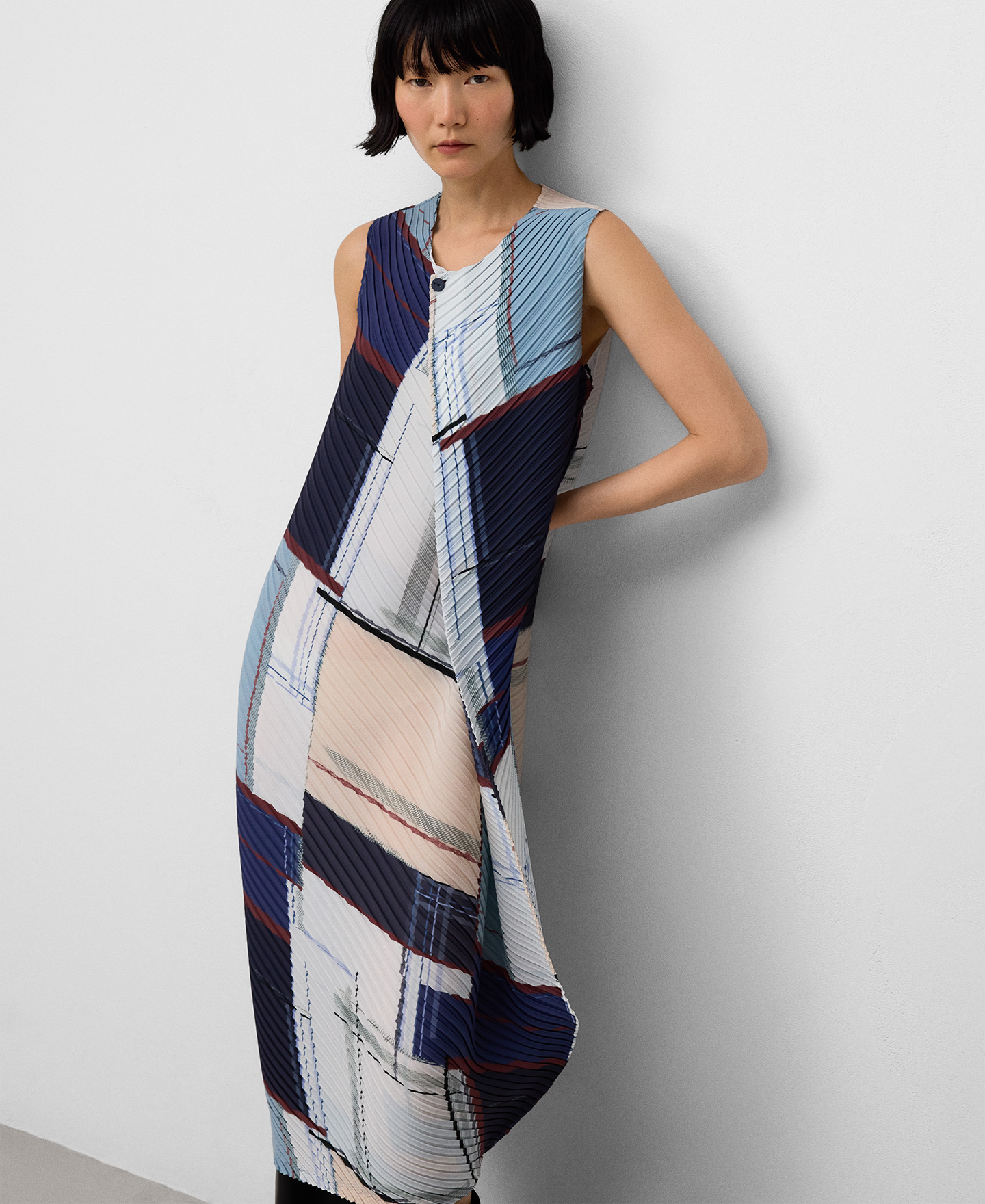 Printed crinkle midi dress woman image number 0