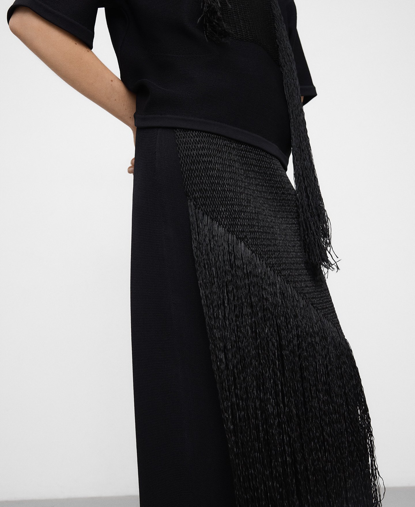 Falda recta punto intarsia flecos image number 3