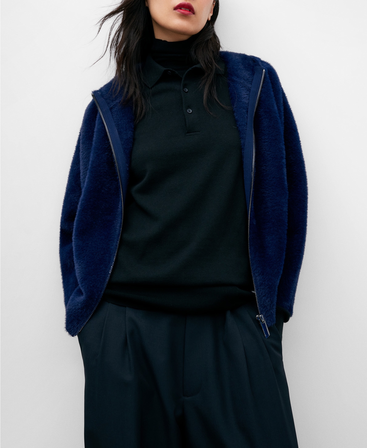 Navy blue fleece hoodie for women image number 0