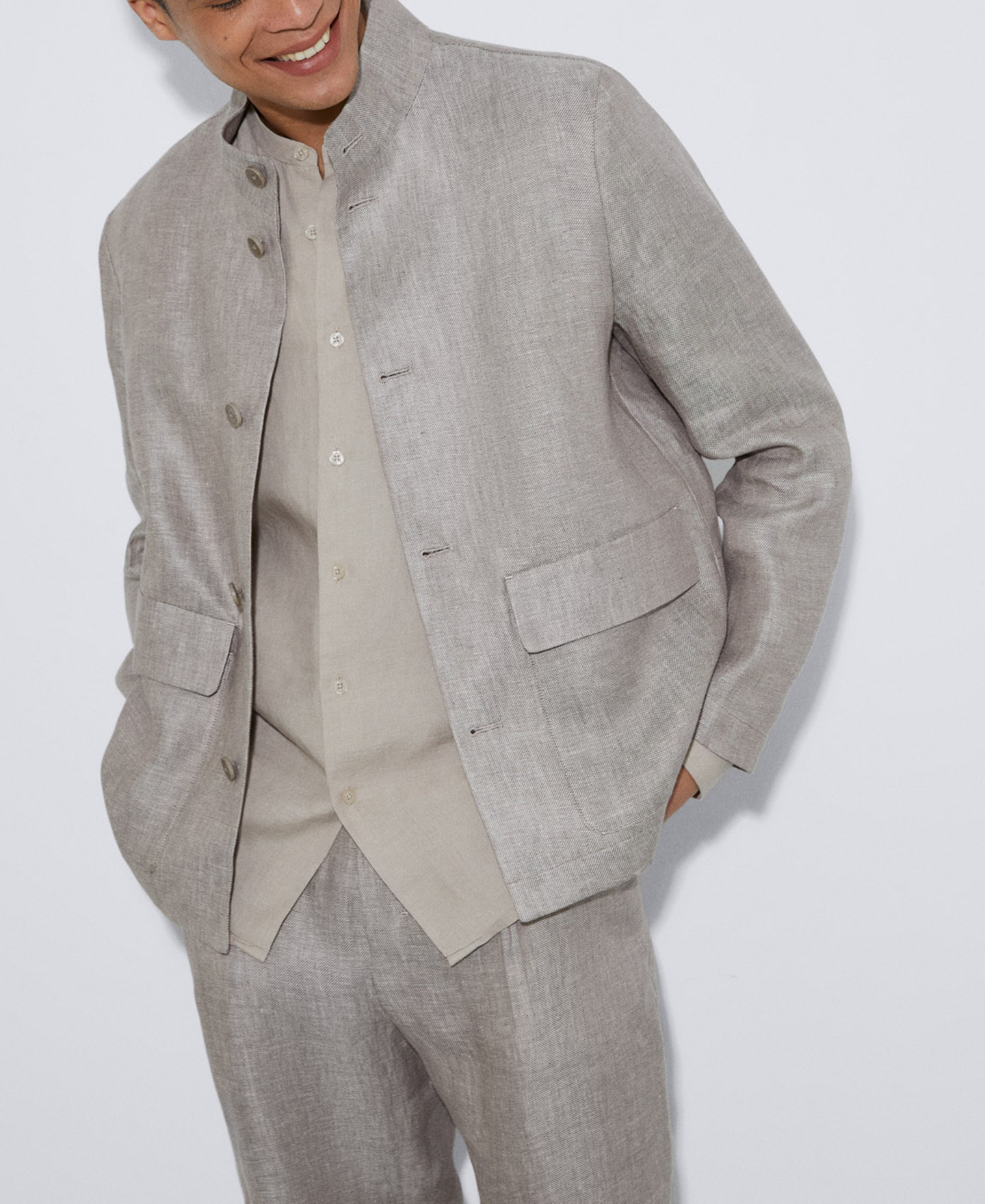 Mao collar jacket in linen image number 0