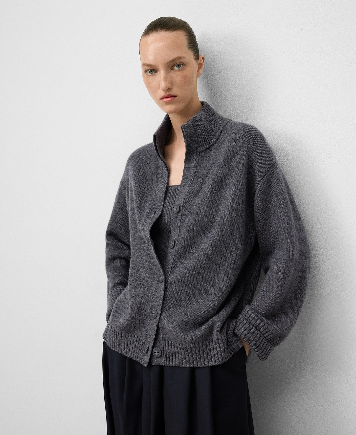 Merino wool high collar cardigan woman image number 0