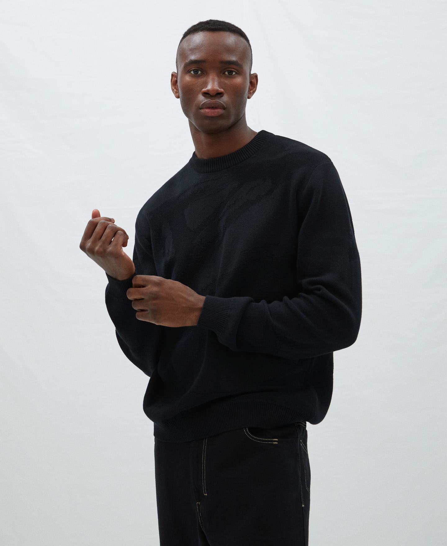 Cotton plated knit sweater image number 0
