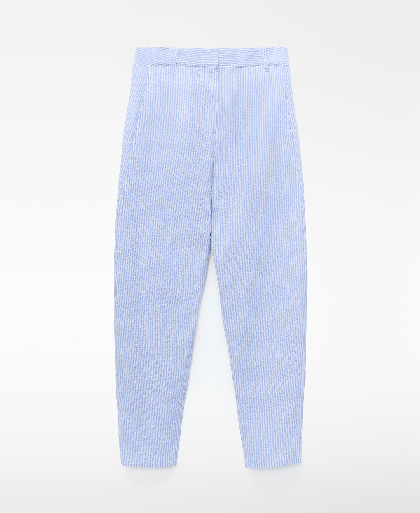 Seersucker striped barrel fit trousers image number 4