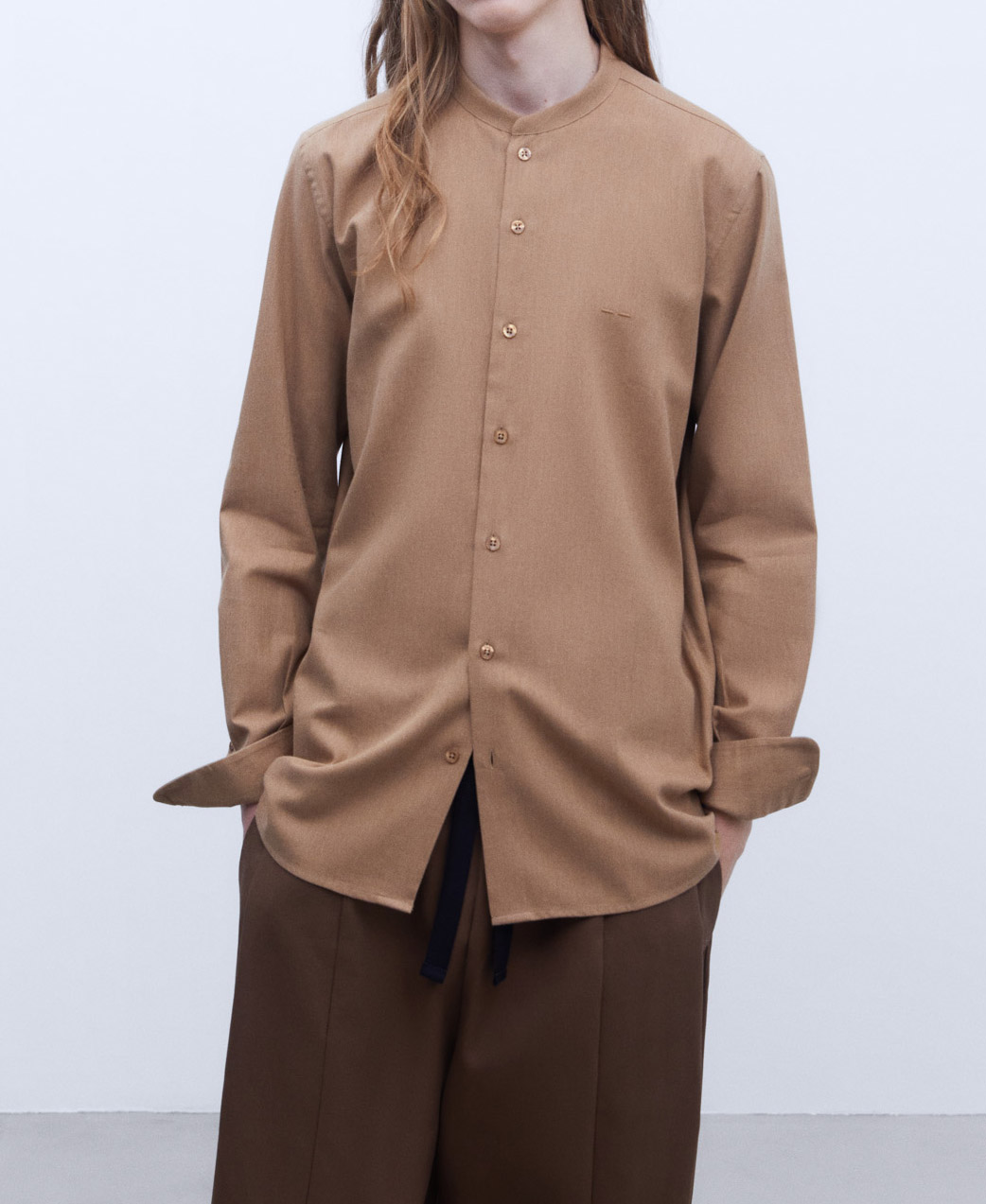 Cotton Mandarin collar shirt image number 0
