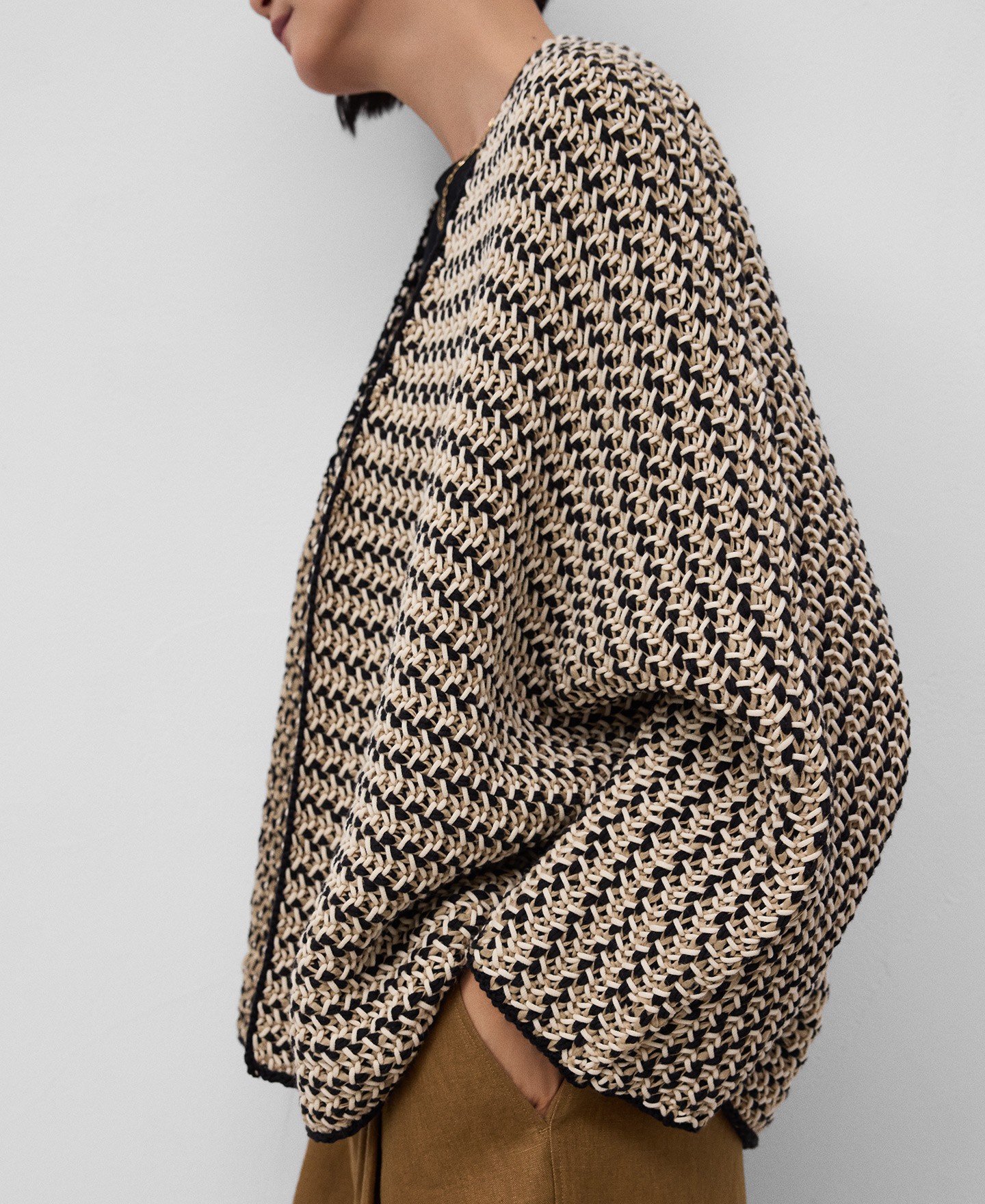 Jacquard knit kimono jacket woman image number 3