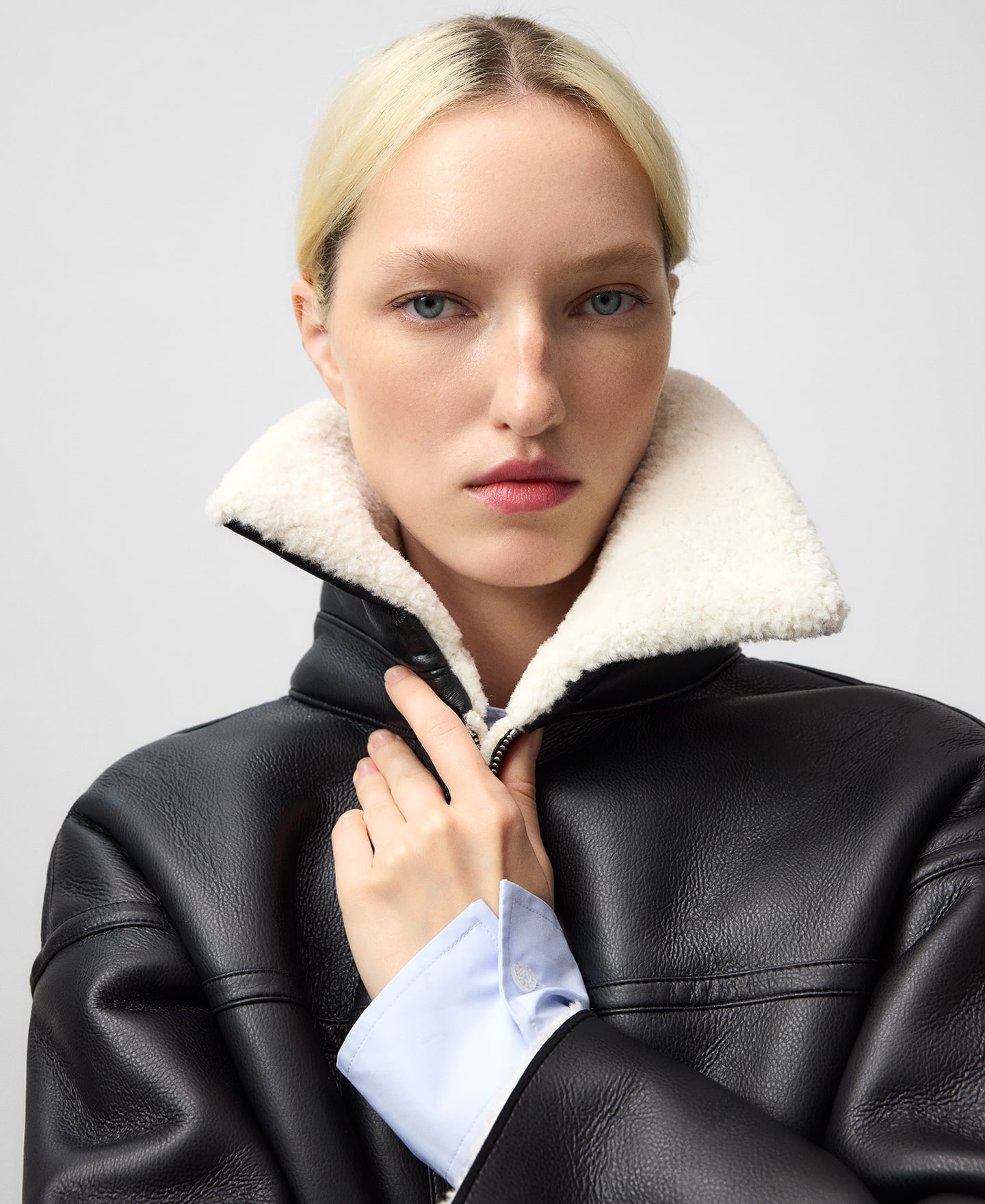 Leather-Non-Leather long coat image number 3