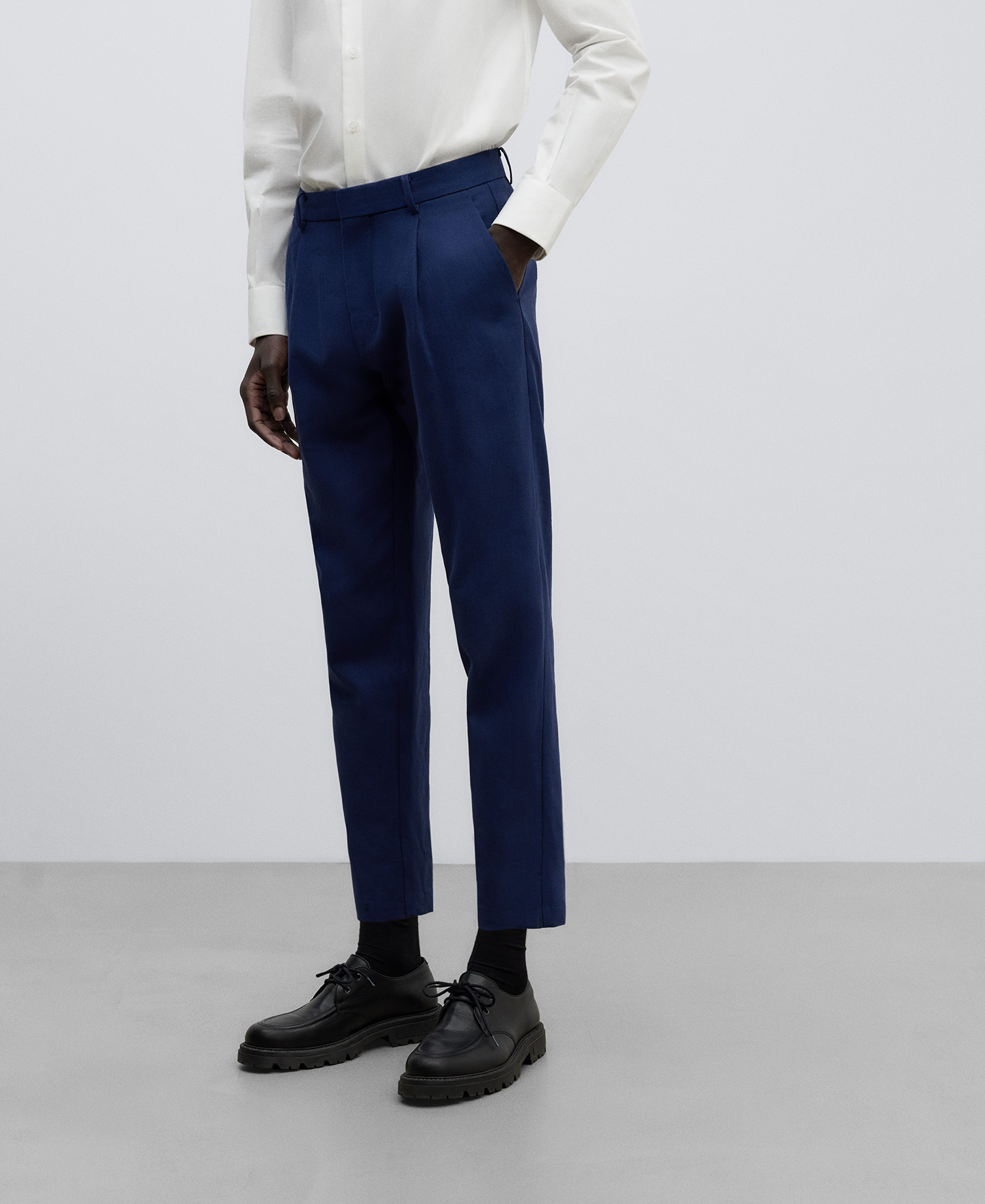 Pantalón en lino y algodón azul hombre