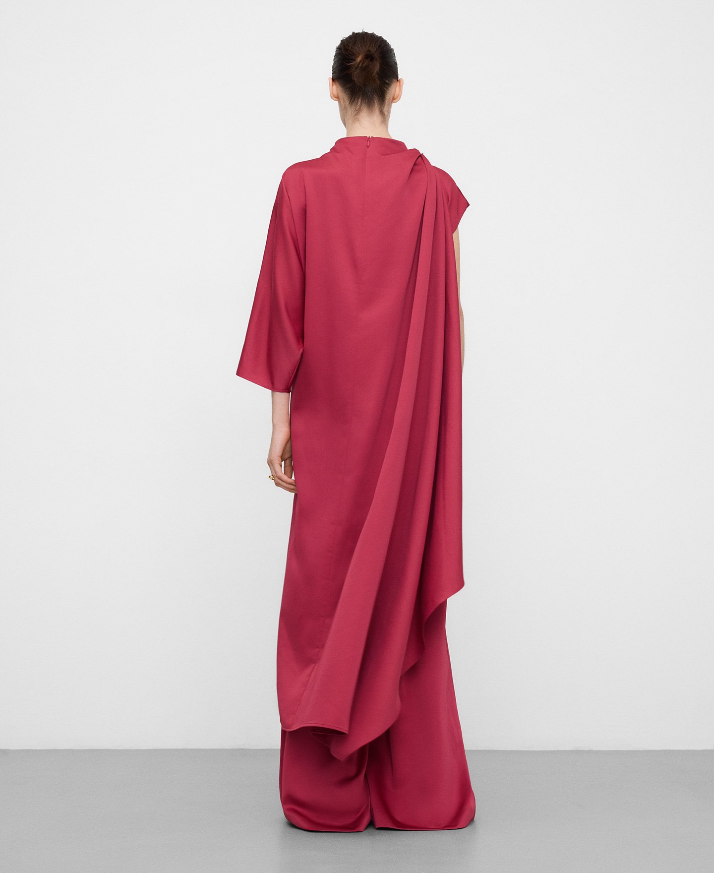 Satin asymmetric jumpsuit with cape image number 2