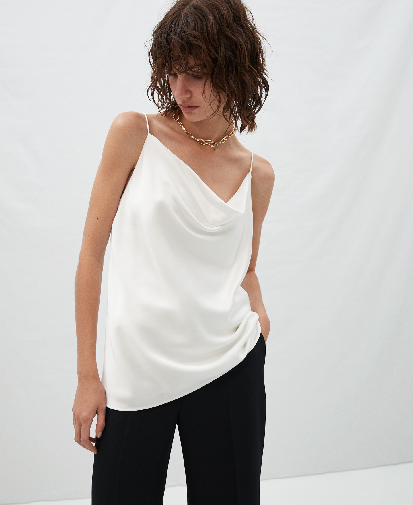 Satin top with draped neckline image number 0