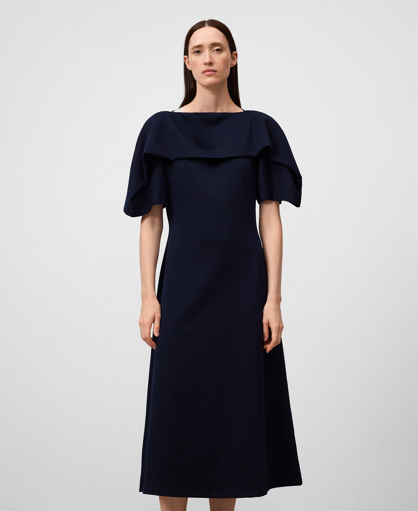 Boat neckline striped dress woman image number 0