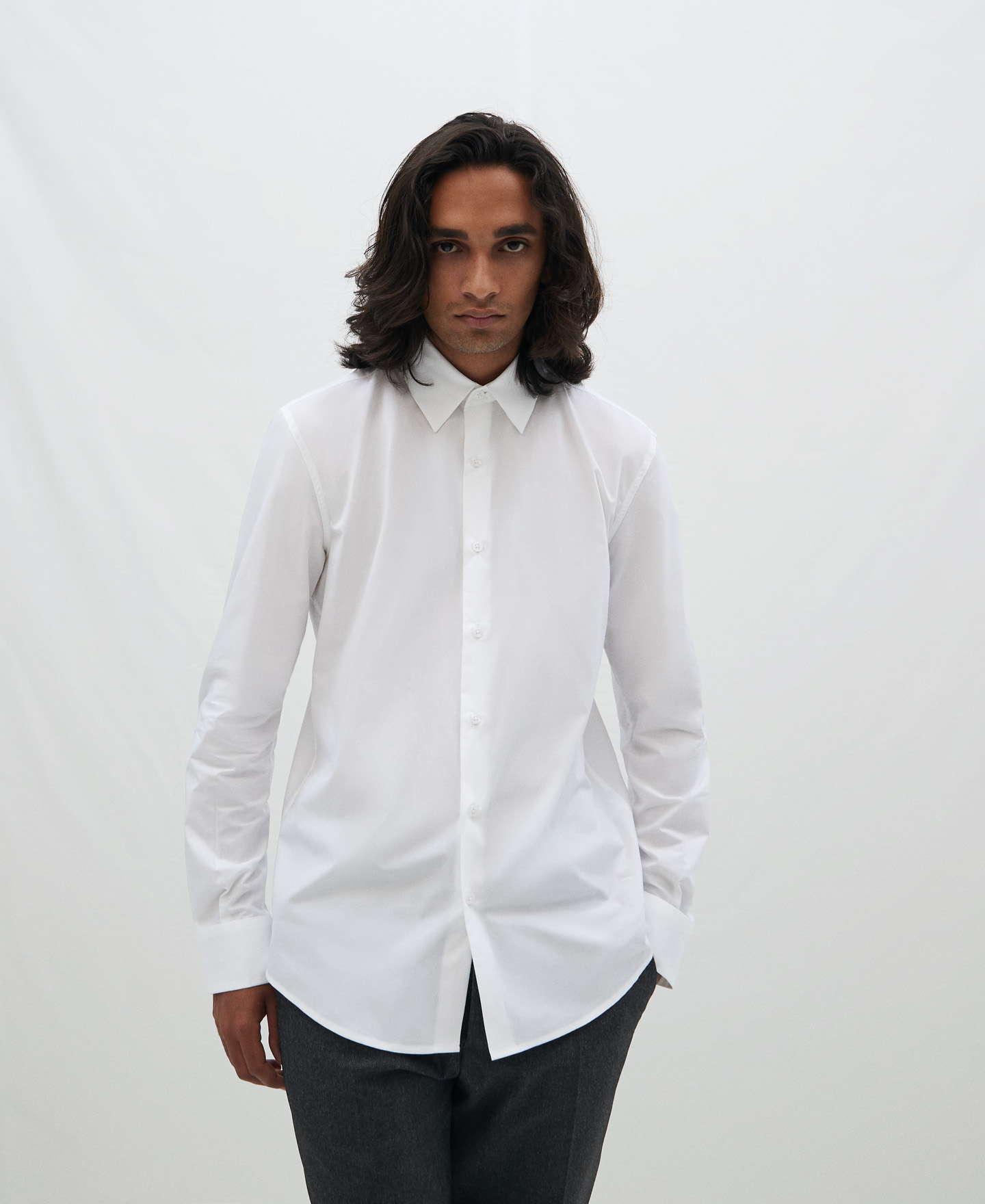 Cutaway collar cotton shirt image number 0