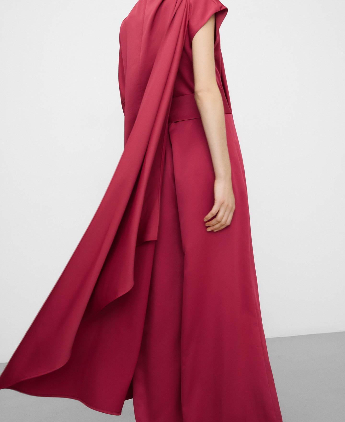 Satin asymmetric jumpsuit with cape image number 3