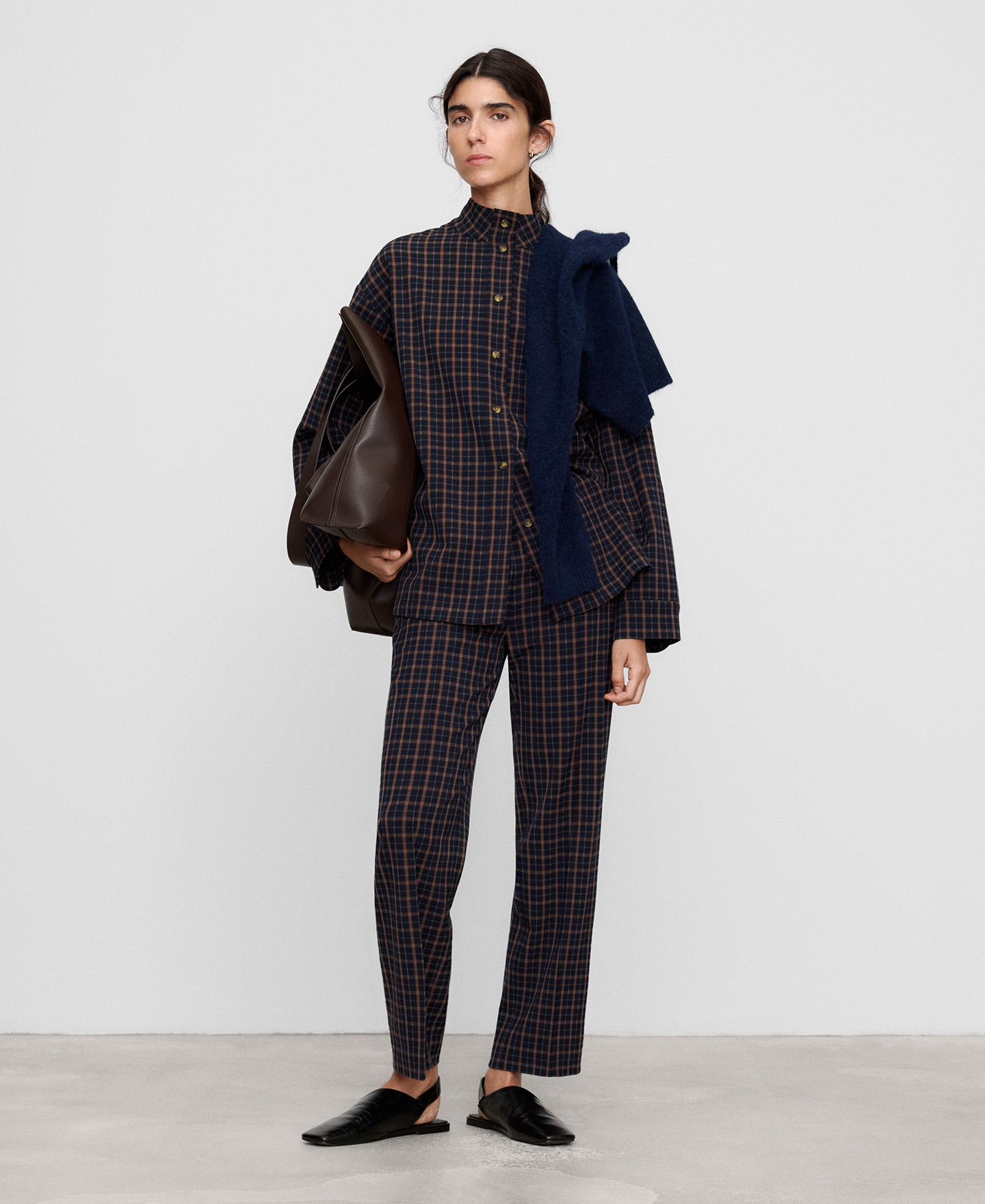 Checkered band collar overshirt image number 1