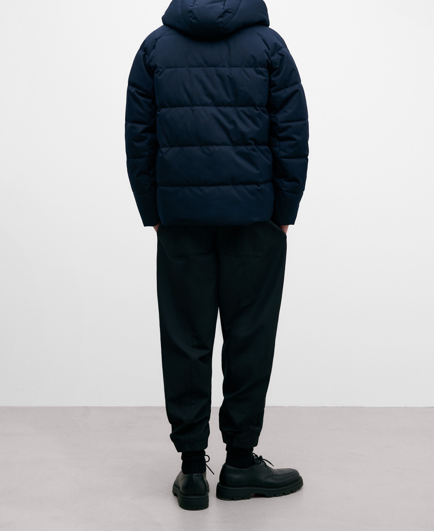 Marine blue hooded padded men's jacket image number 2