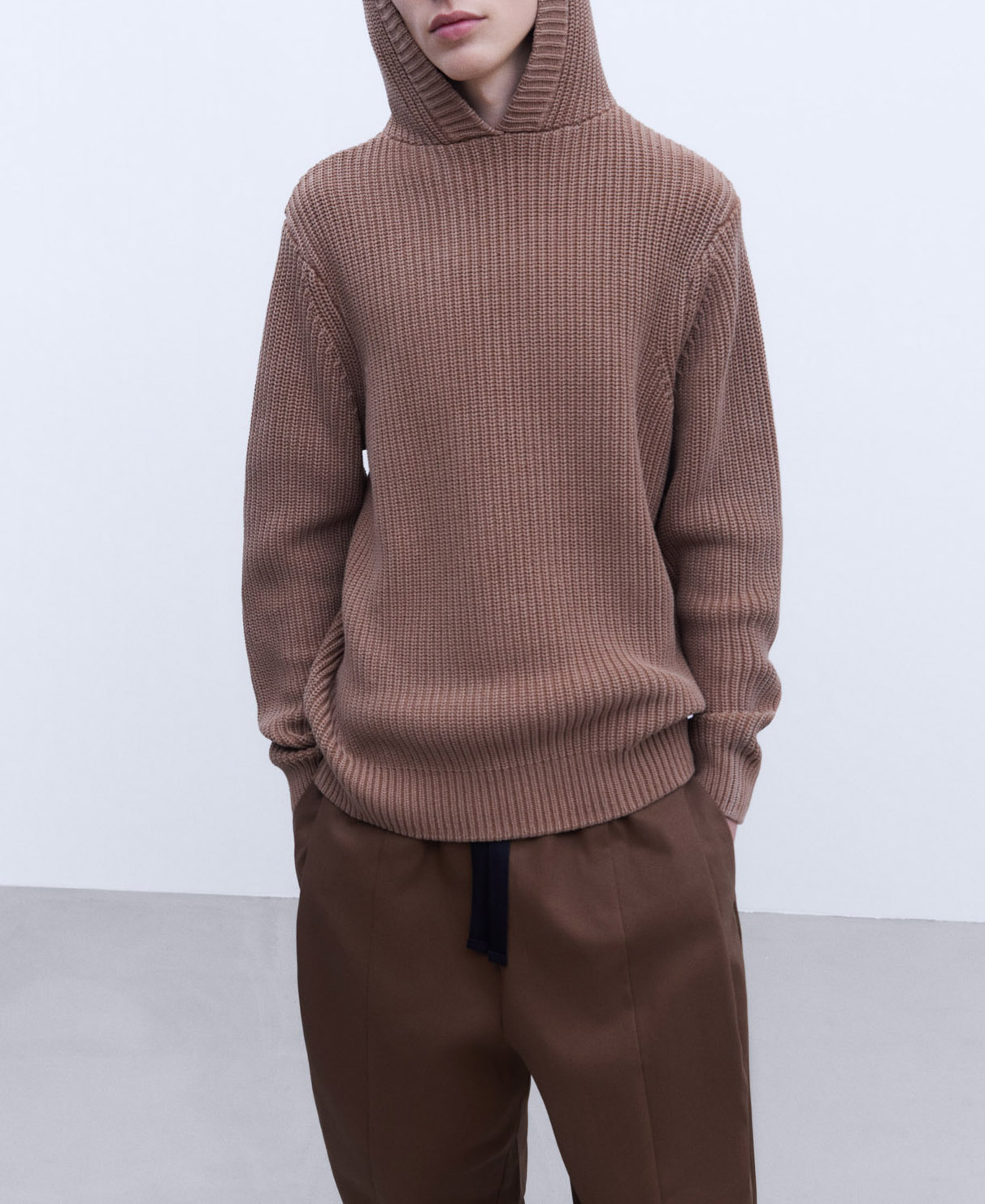 Cotton knit hooded sweater image number 0