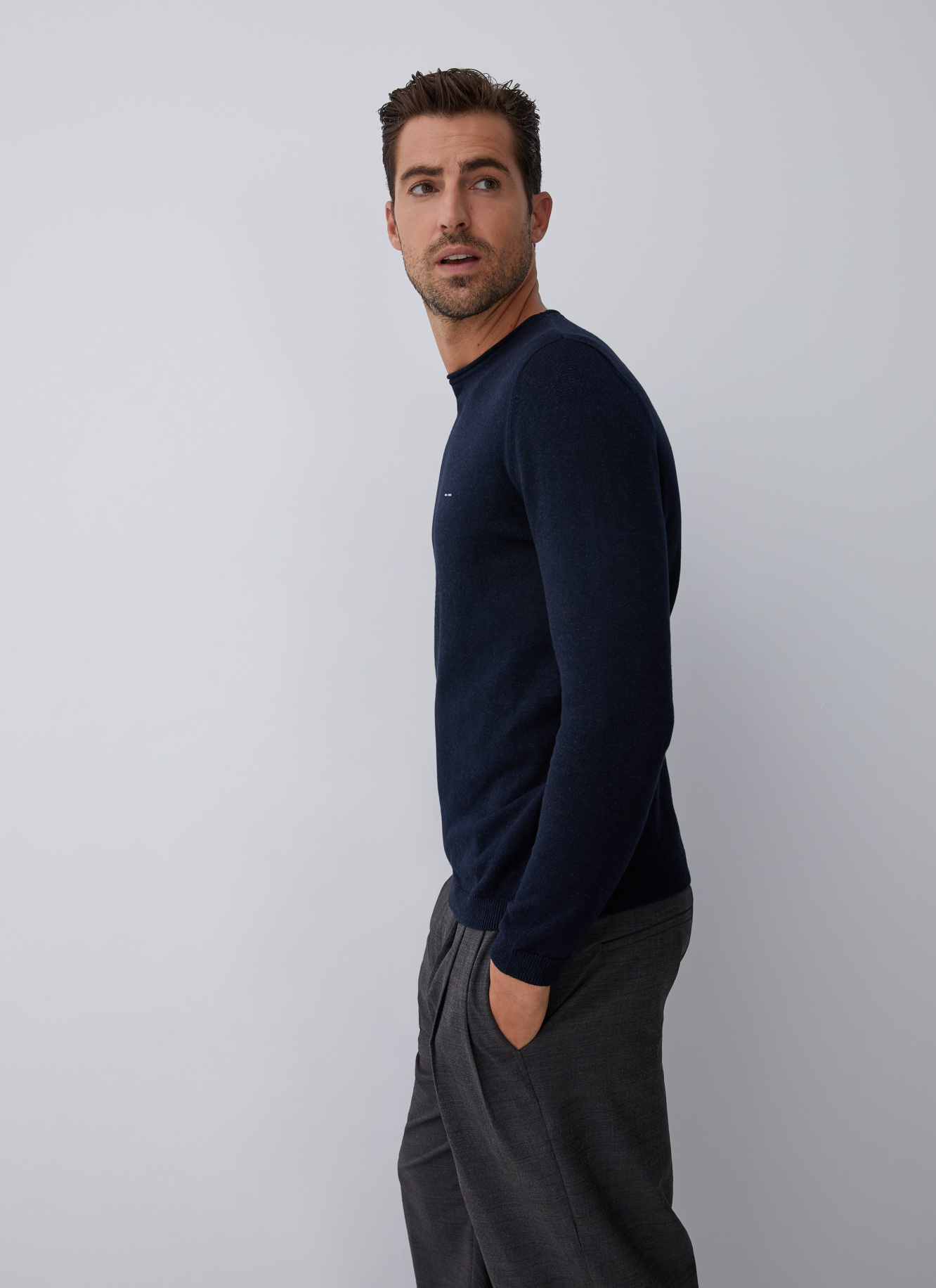 Sweater with roll edge crew collar image number 4