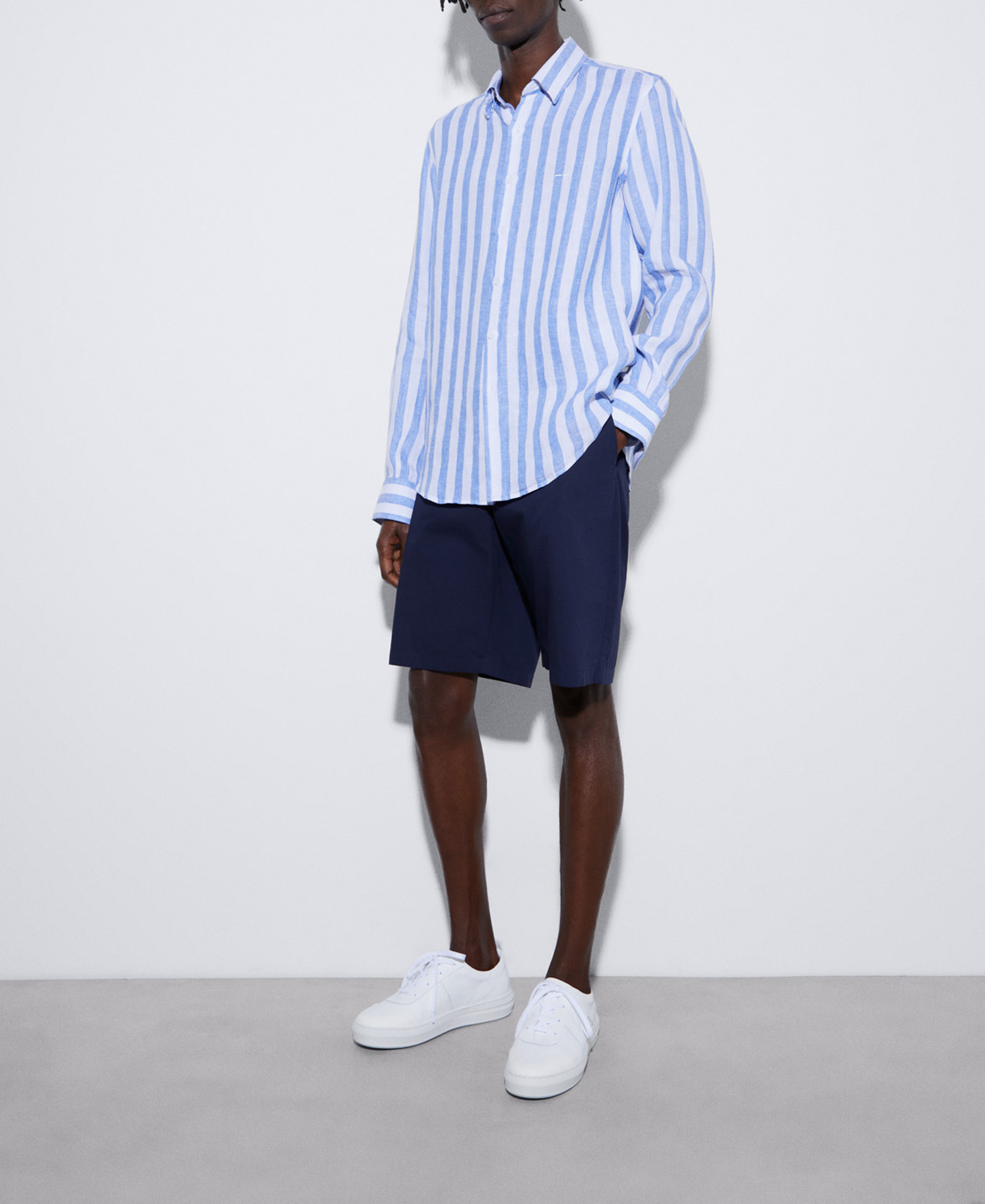 Linen striped shirt with lapel collar image number 1