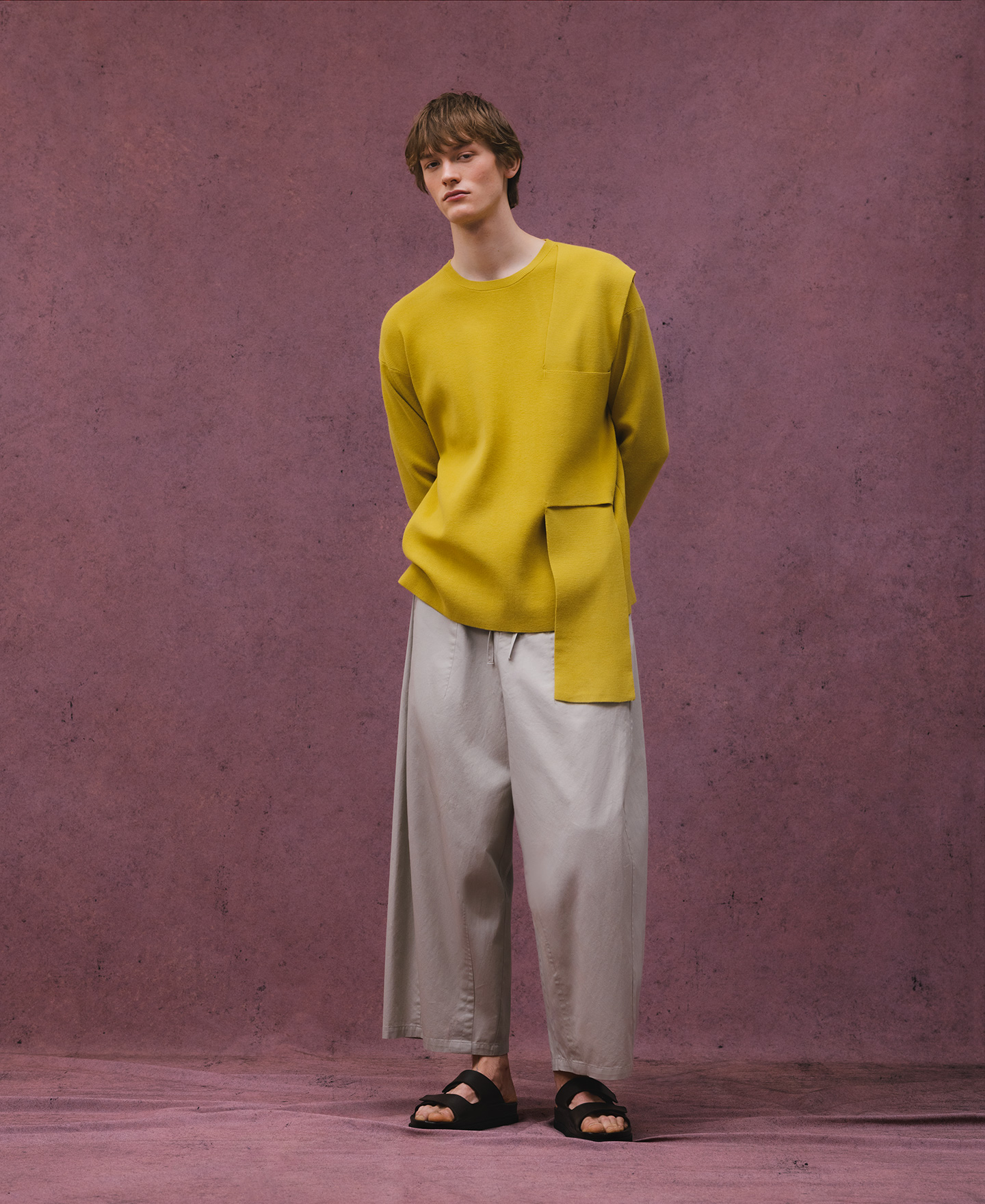 Knit sweater with a front piece man image number 1