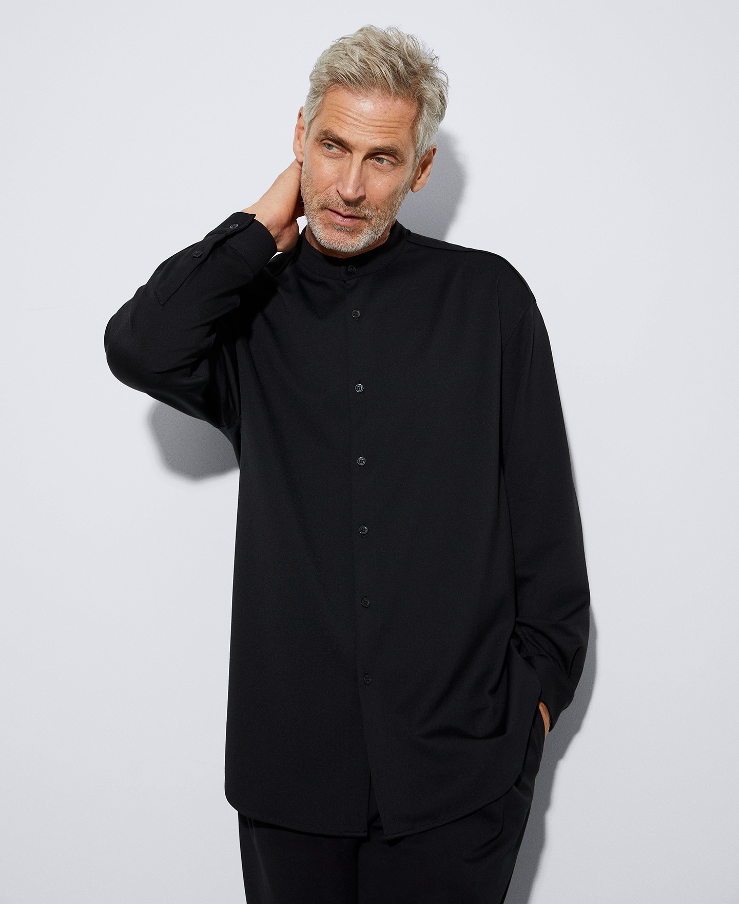 Mandarin collar knitted shirt image number 0