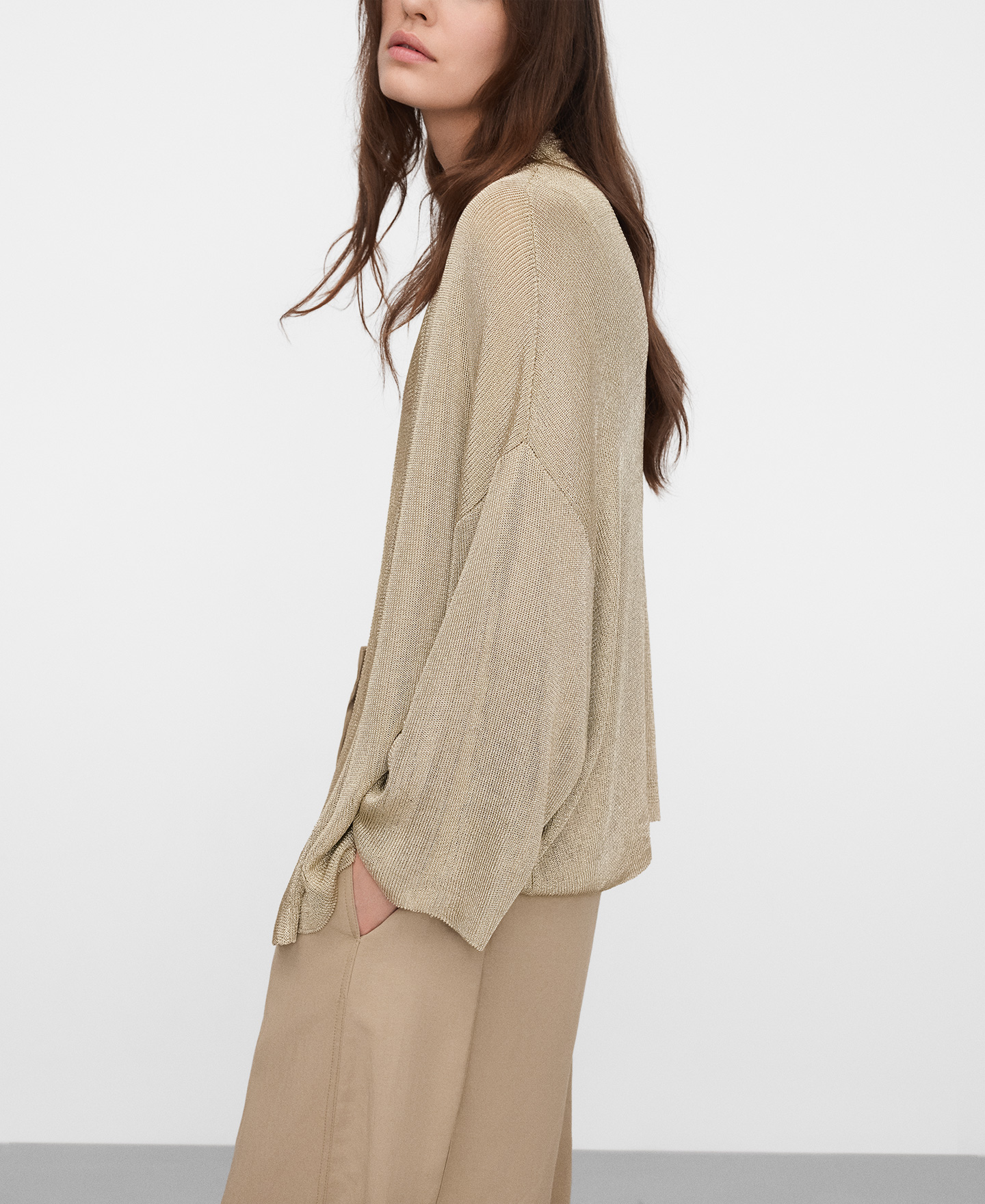 Casaco kimono em malha metalizada image number 5