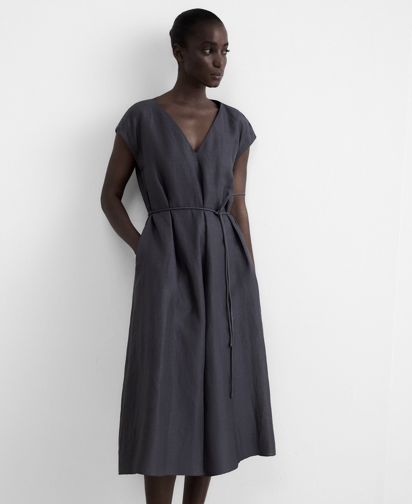 Ramie A-line midi dress image number 0
