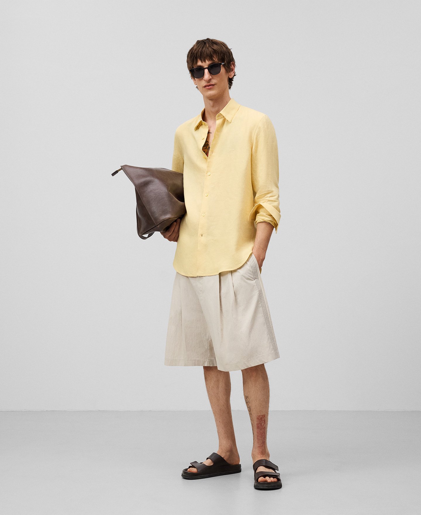 European linen lapel collar shirt man image number 1
