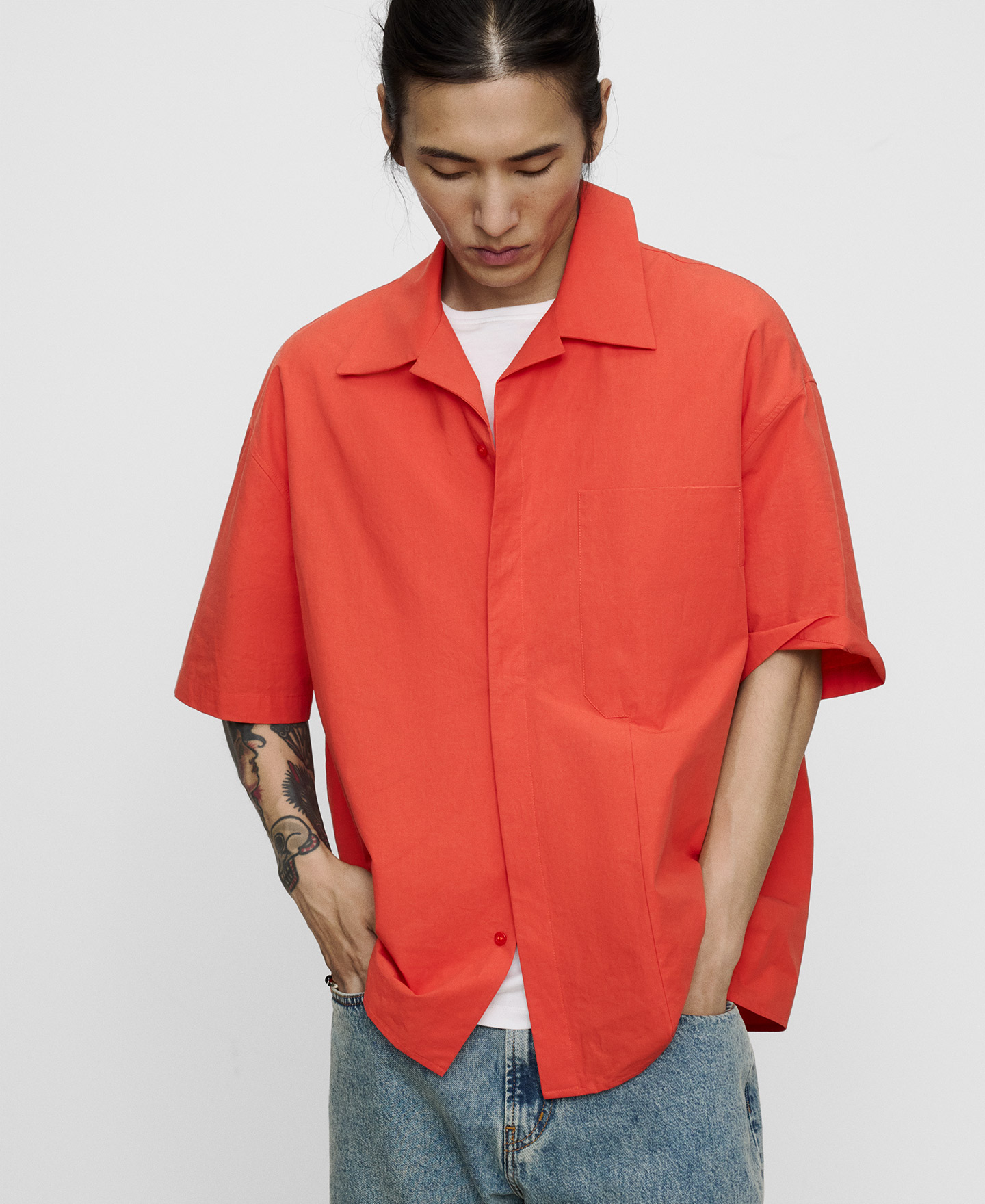 Camisa oversize cuello bowling algod&oacute;n image number 0