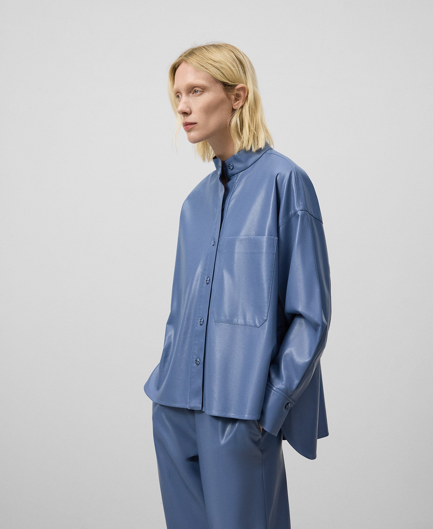 Leather-Non-Leather blue overshirt woman image number 0