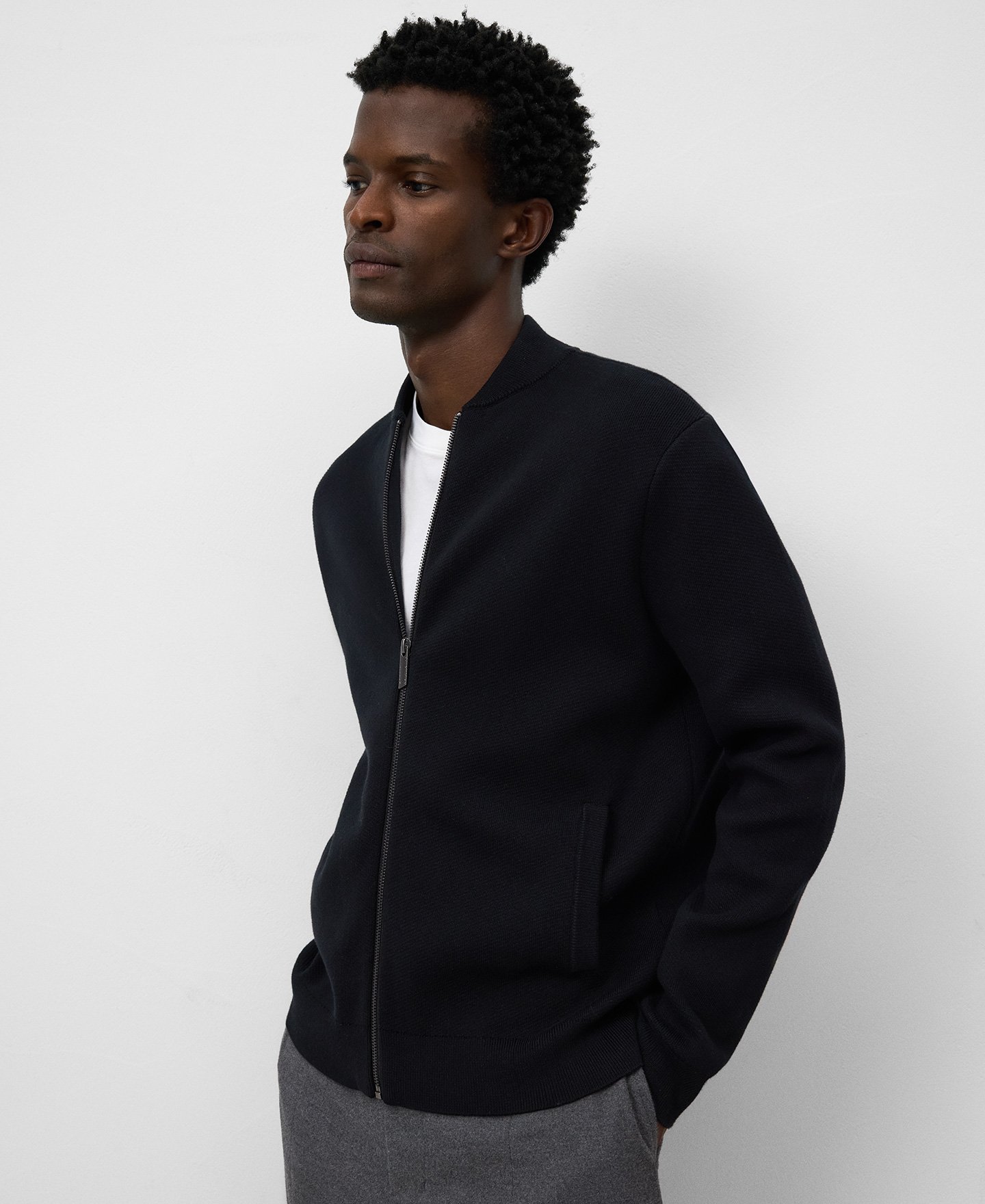 Cárdigan punto cuello bomber hombre image number 0