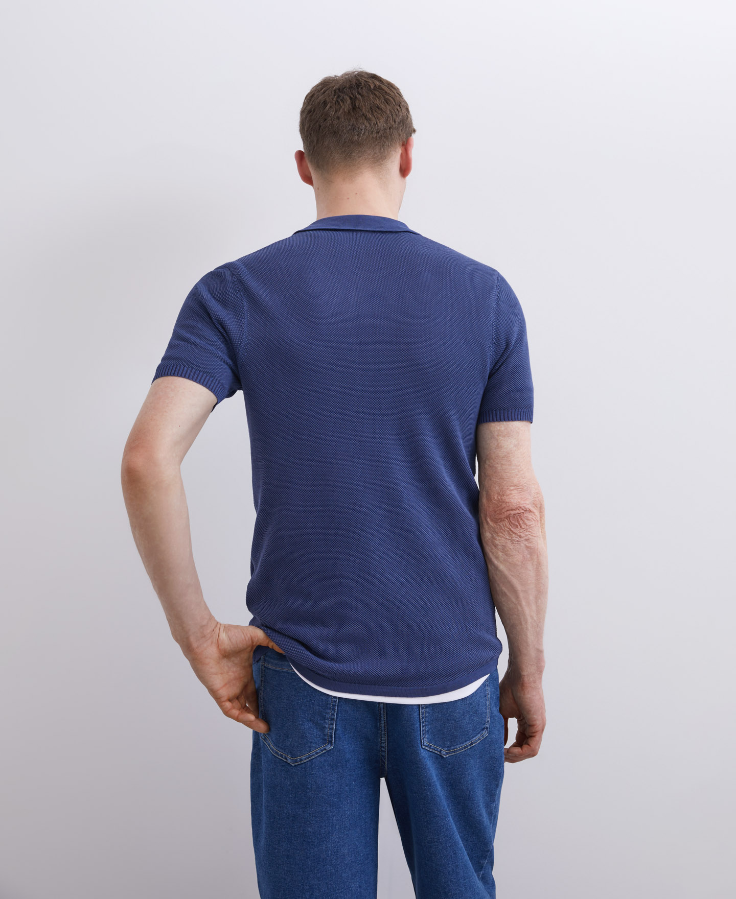 Polo cuello camisero piqué azul marino image number 1