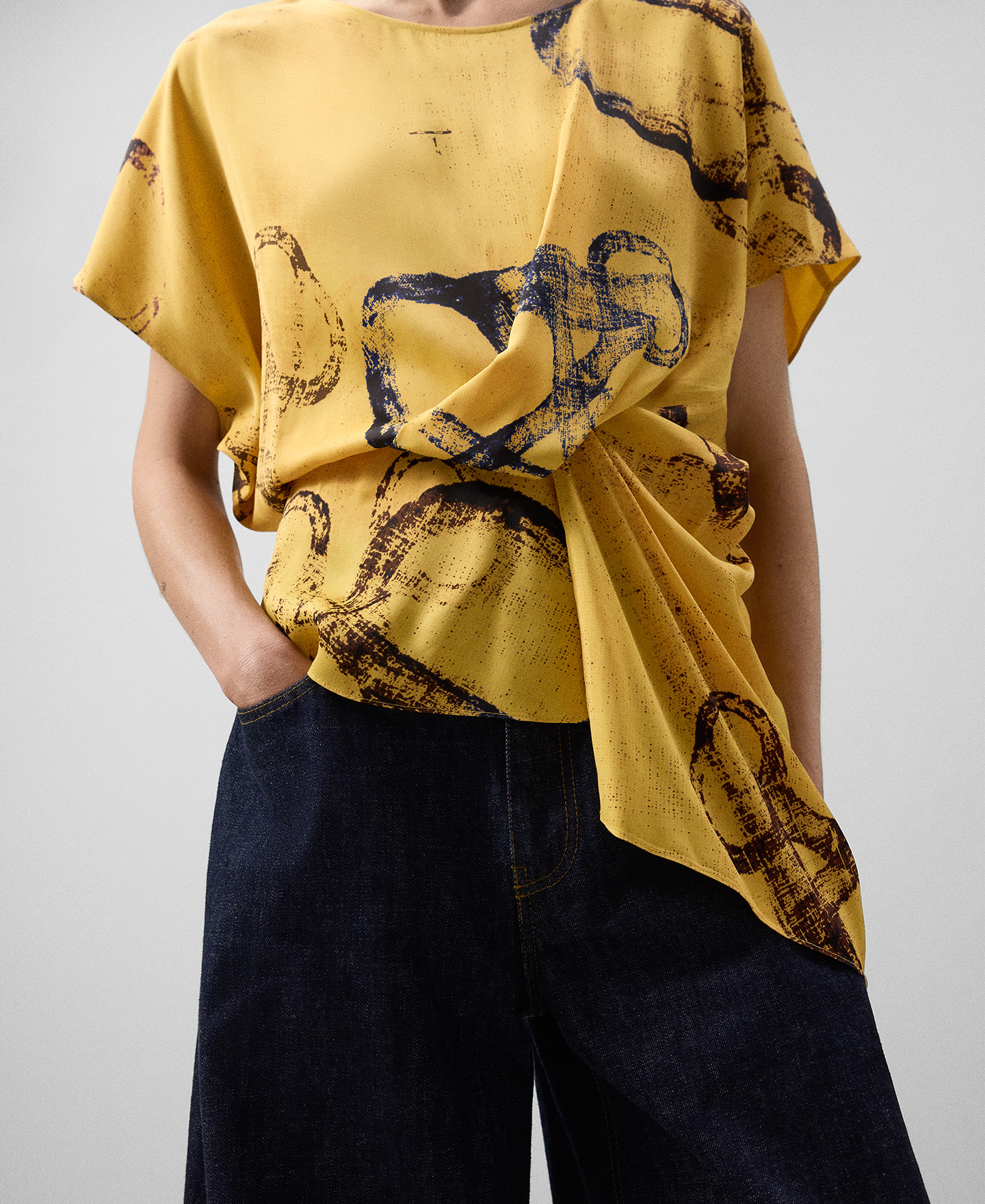 Printed draped top woman image number 3