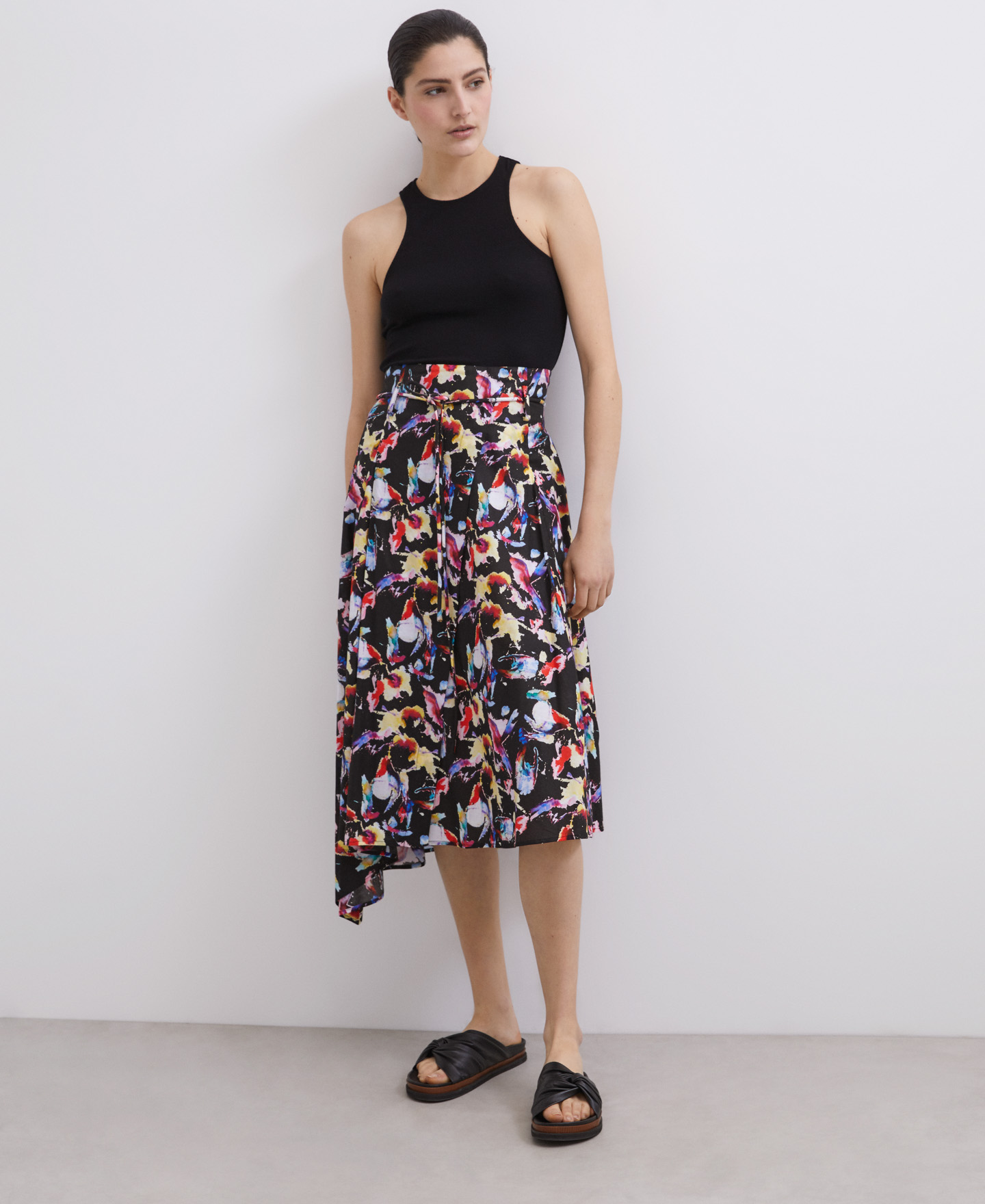 Falda midi estampada en algodón image number 0