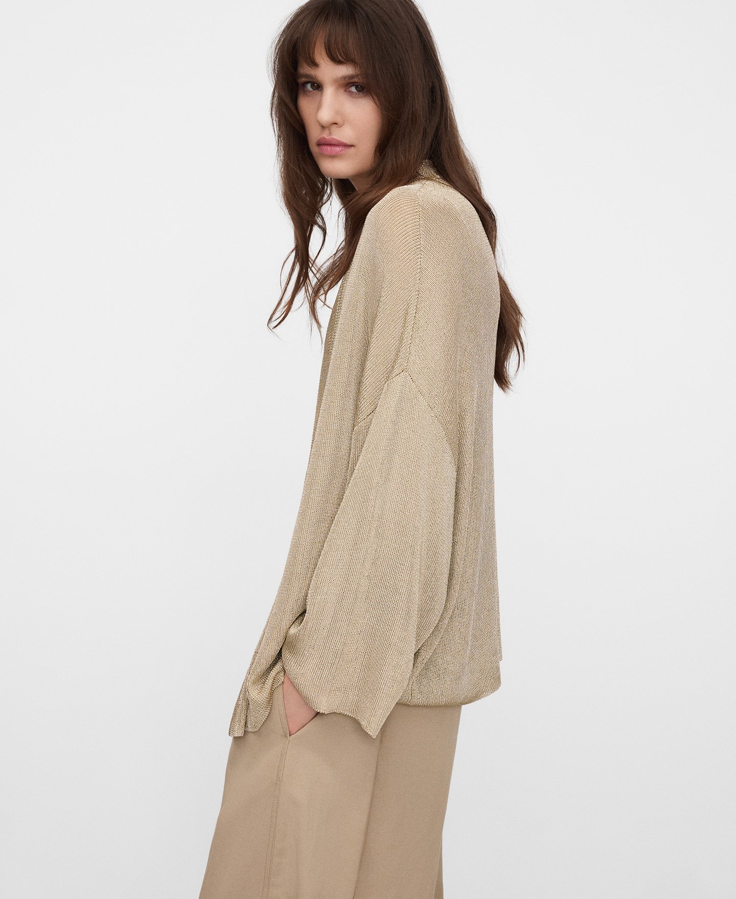 Casaco kimono em malha metalizada image number 4