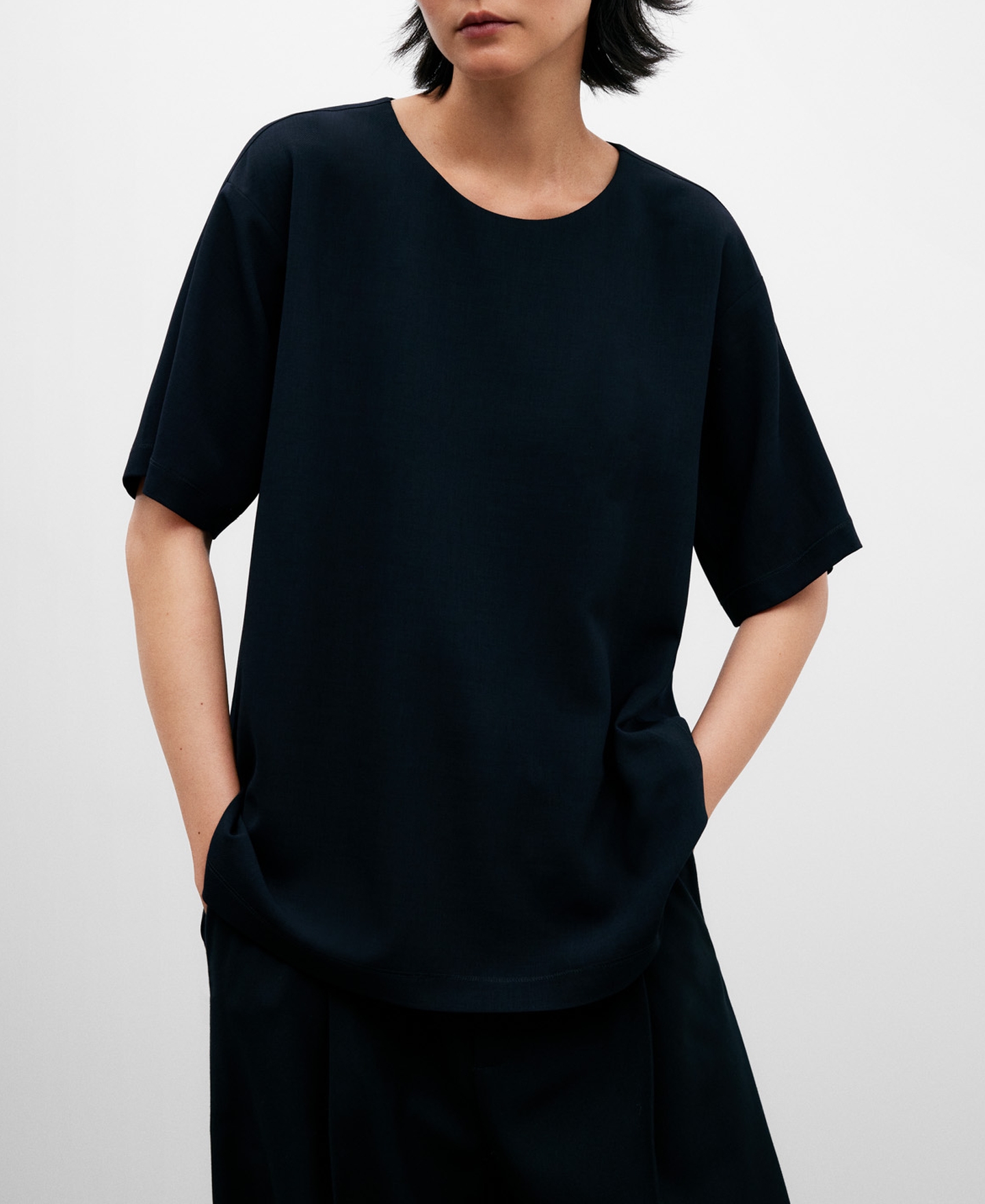Marine blue elbow-length sleeve blouse image number 0