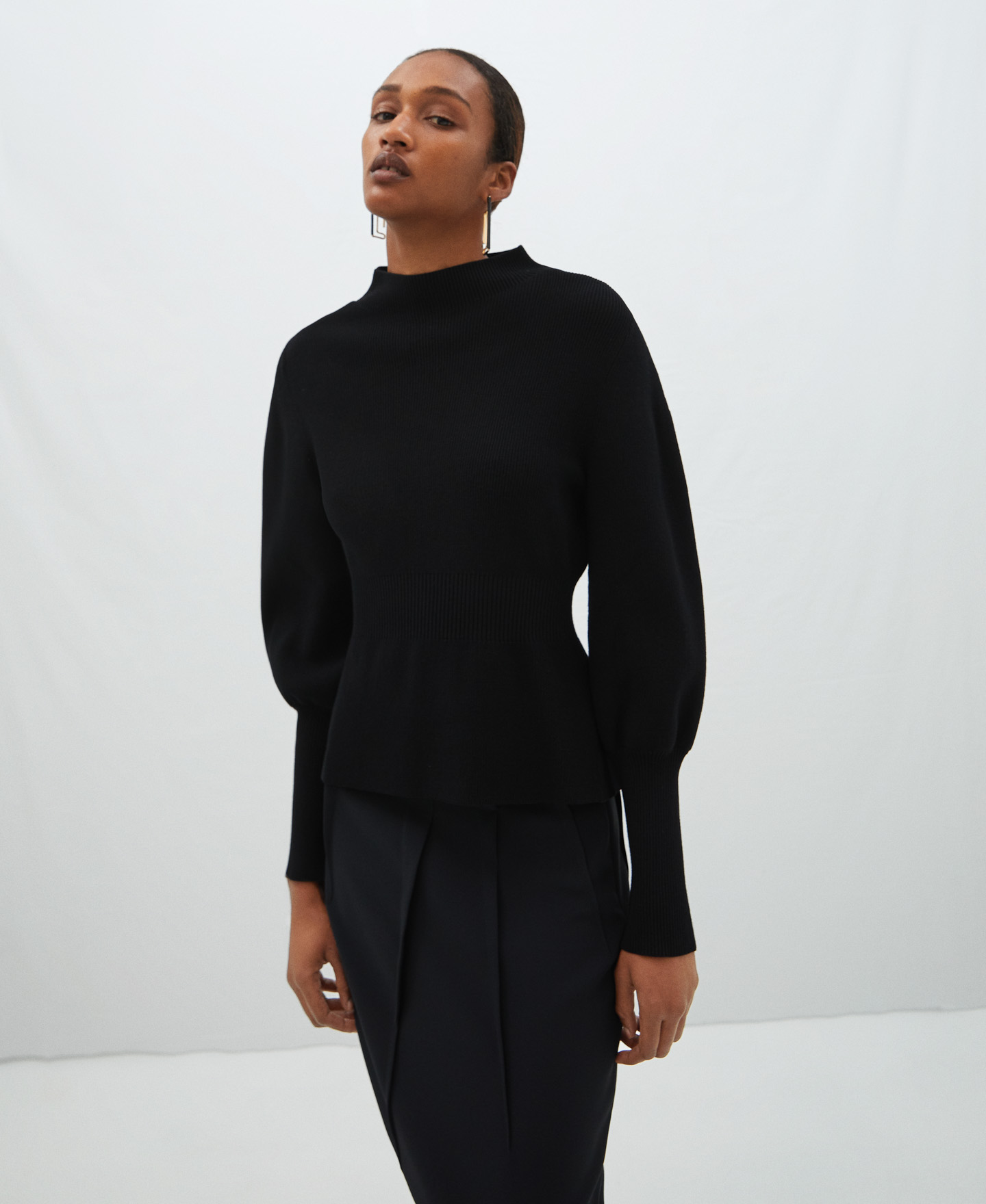 English knitted puffed sleeve sweater image number 0