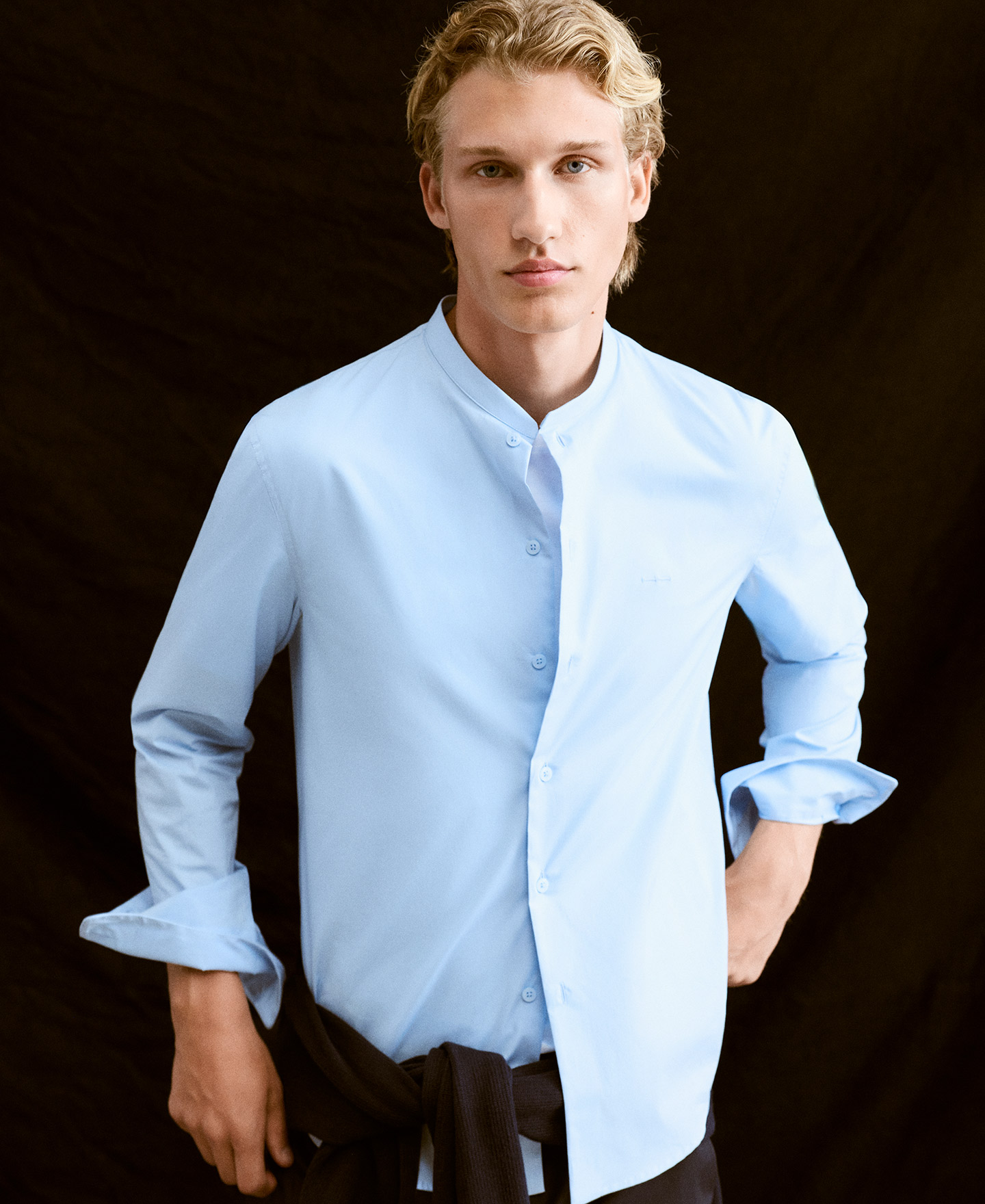Cotton regular fit mandarin collar shirt image number 4