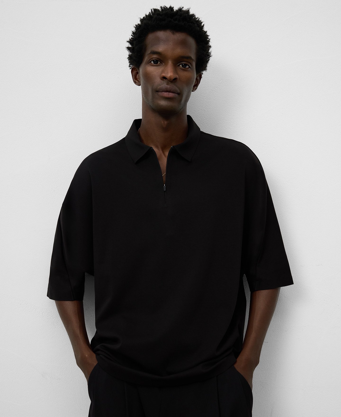Zipper closure oversize polo shirt man image number 0
