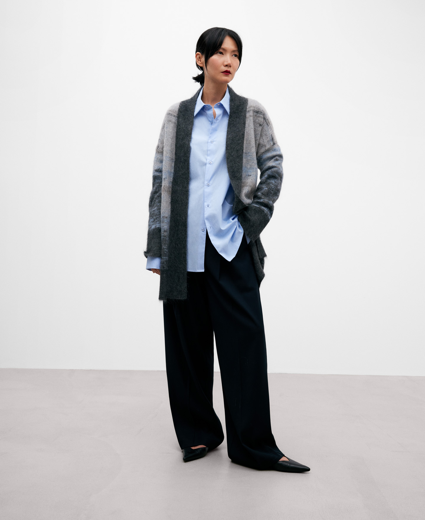 Grey melange jacquard jacket for women image number 1