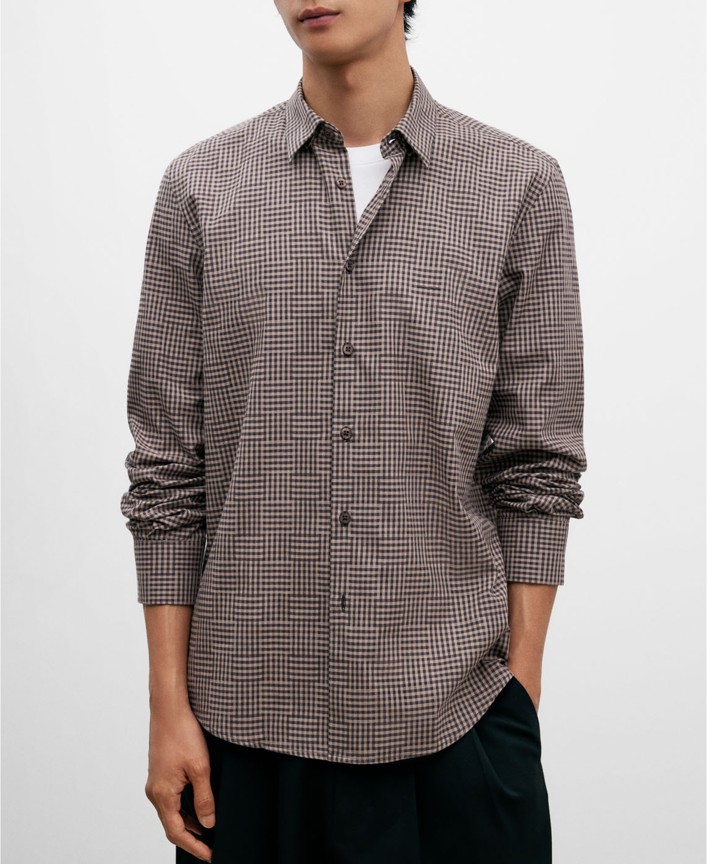 Brown checked cotton shirt image number 0