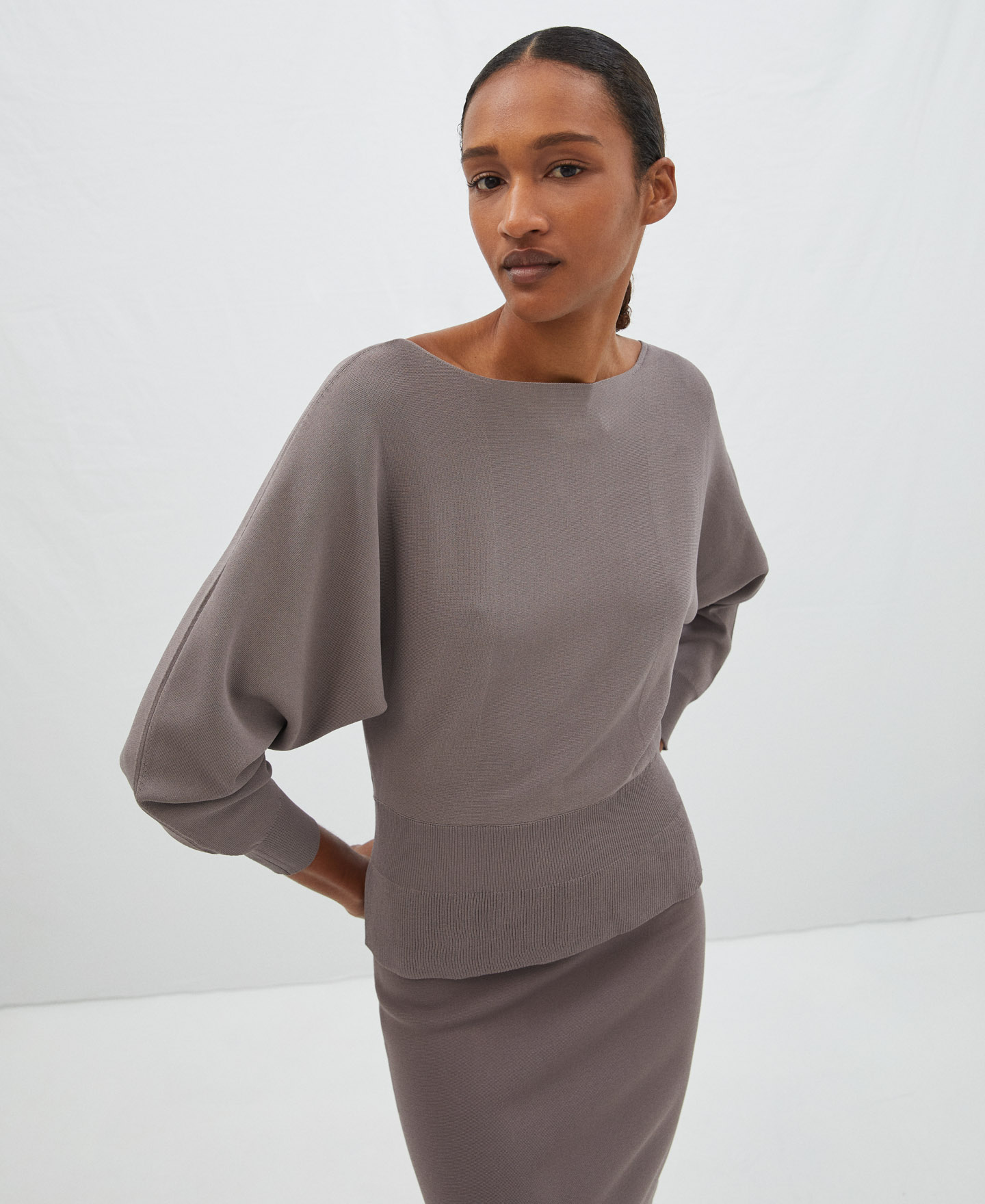 Peplum sweater in viscose knitted rubber image number 0