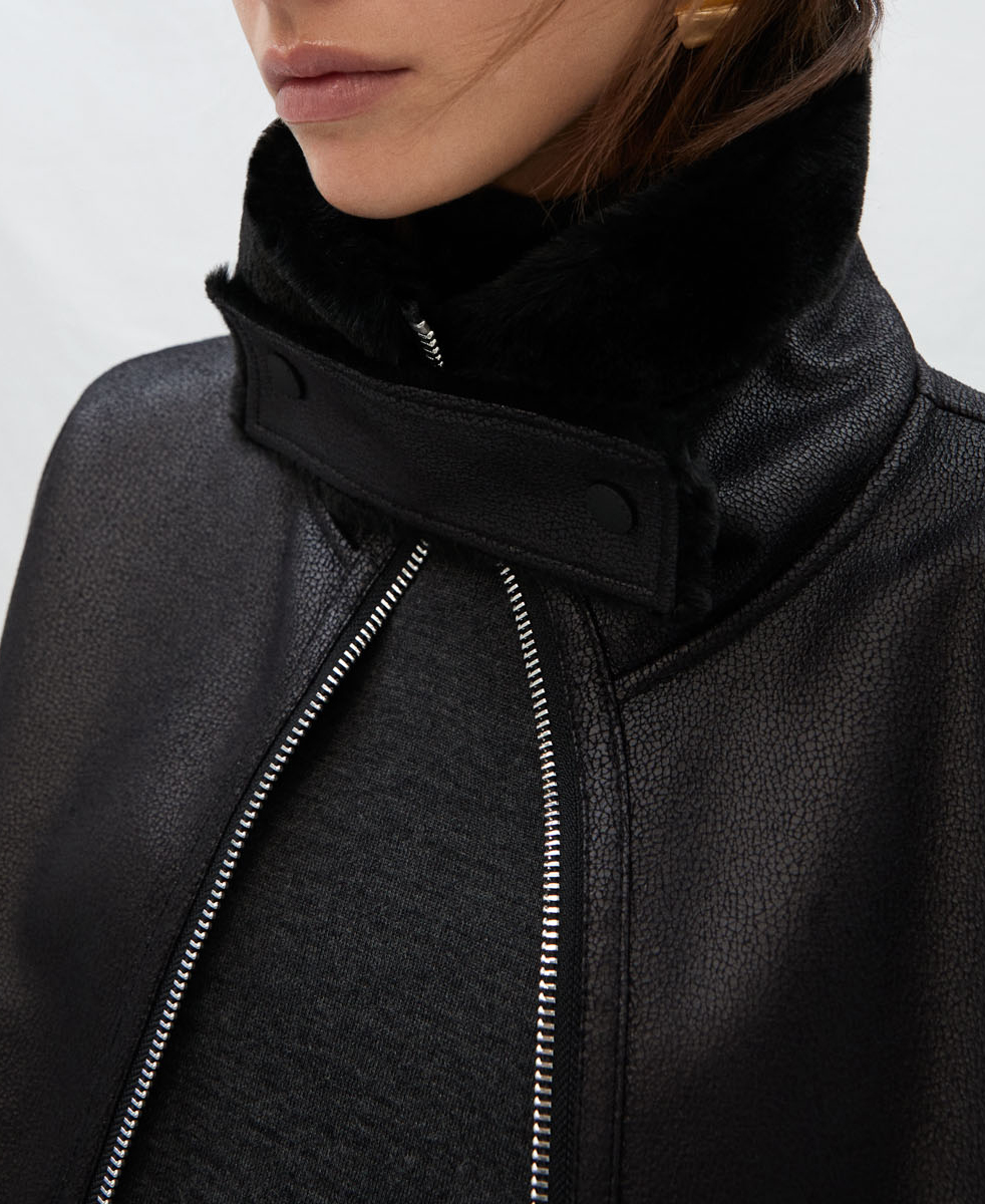 Chaqueta aviador en textura piel image number 3
