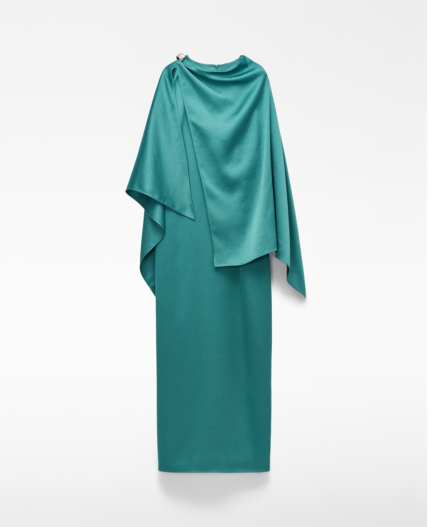 Vestido largo satinado con chal image number 4