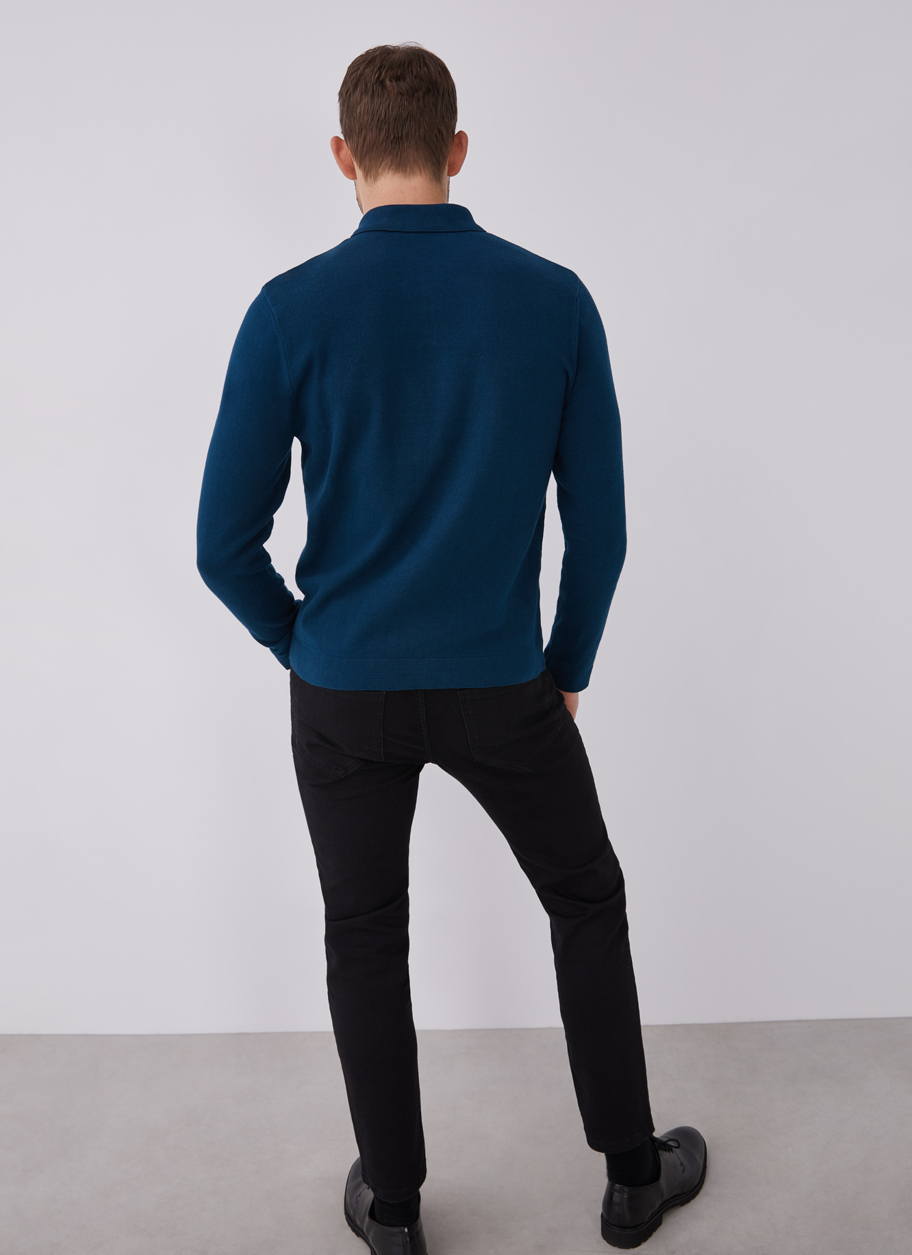 Long sleeve cotton polo shirt image number 1