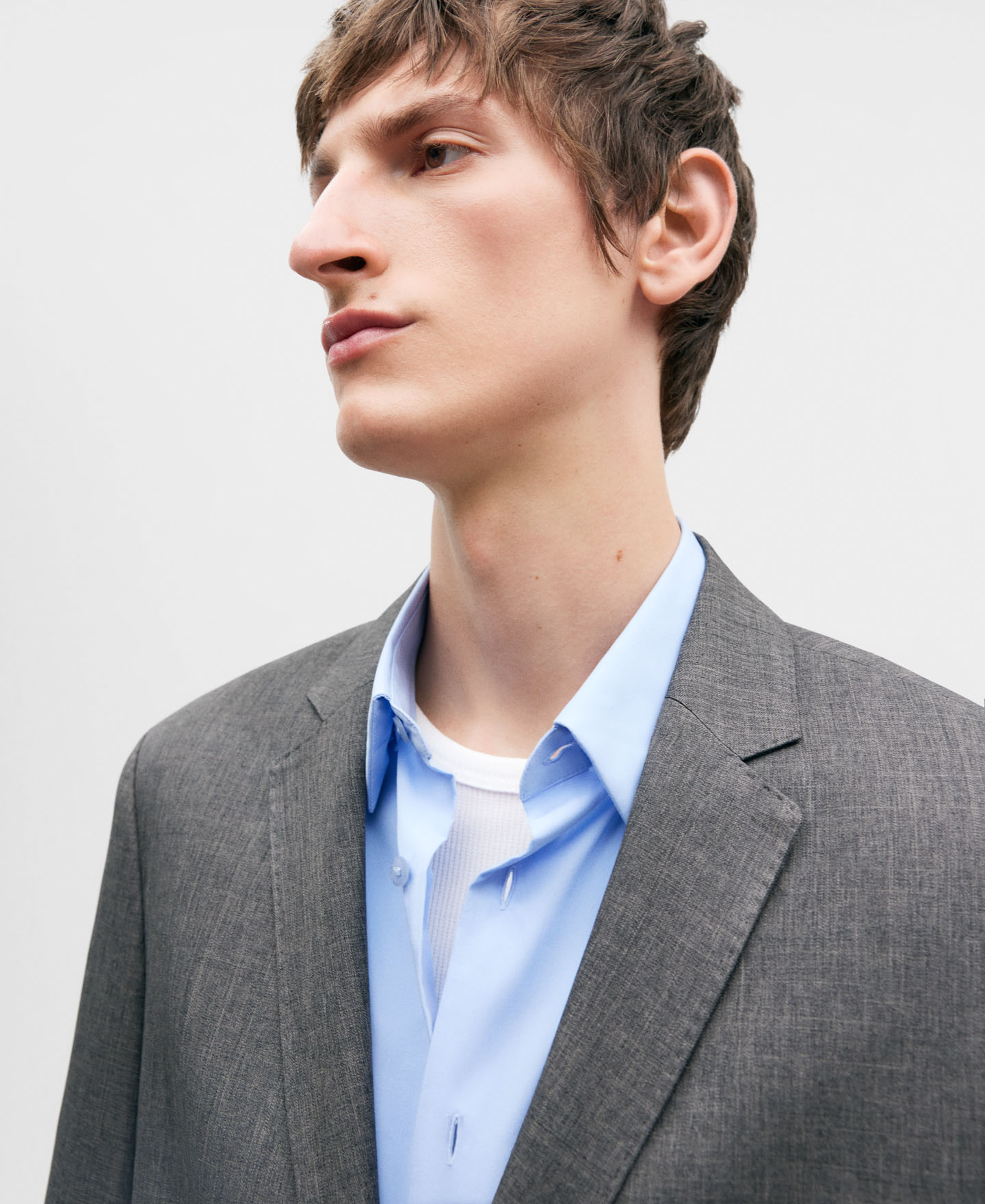 Grey melange two button blazer for men image number 3
