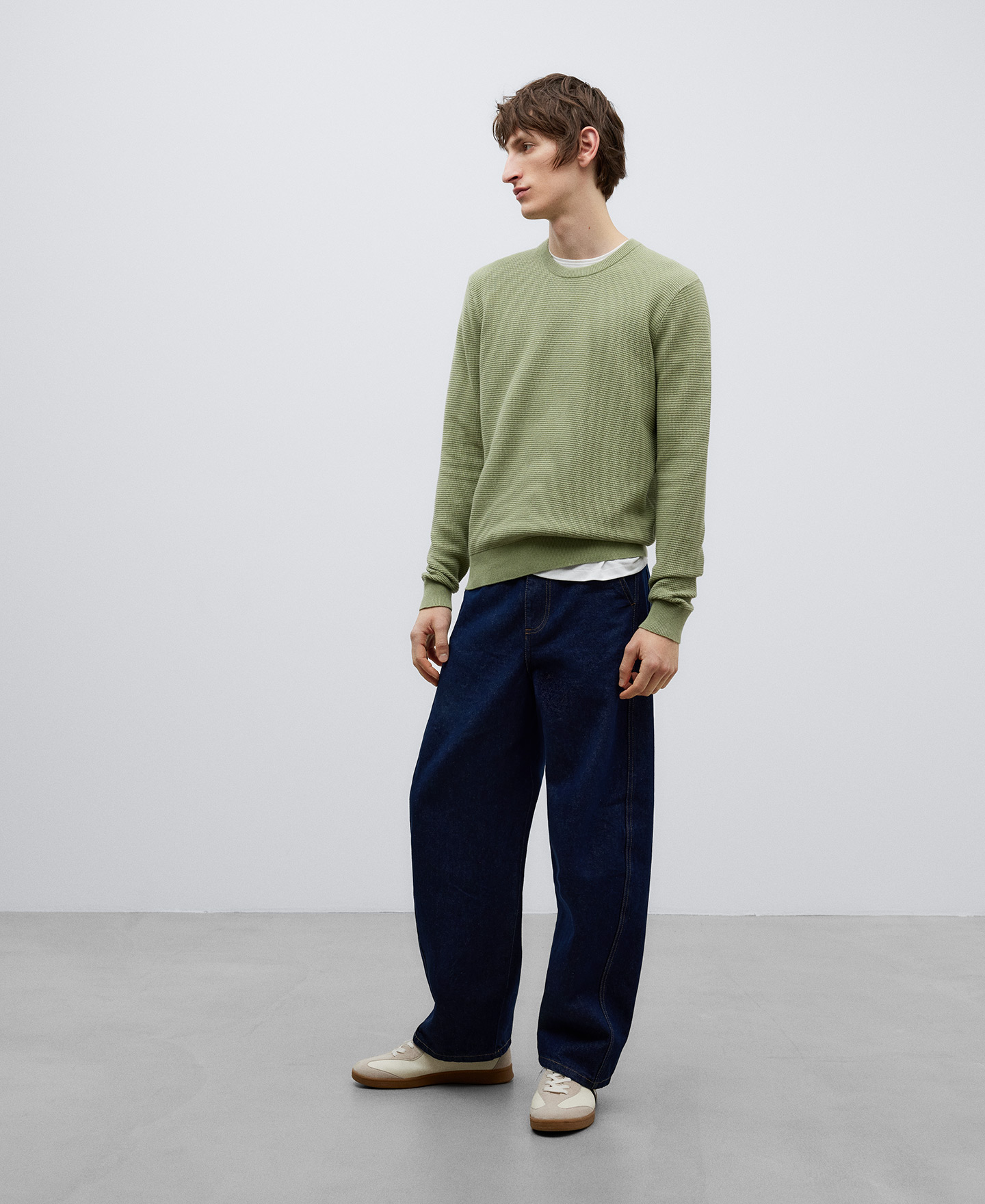 Green cotton structured sweater man image number 1