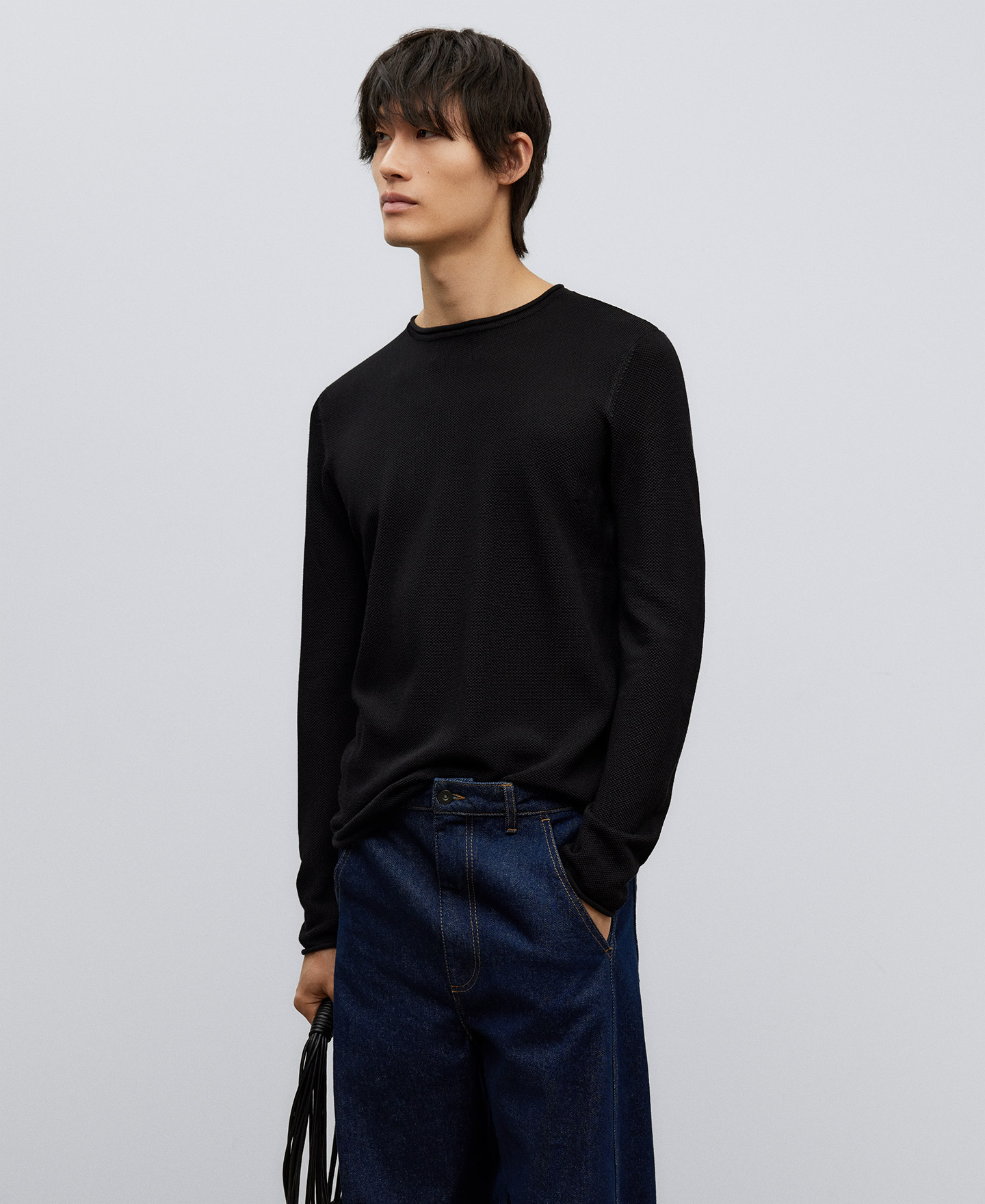 Camiseta tejido algodón negro hombre image number 0